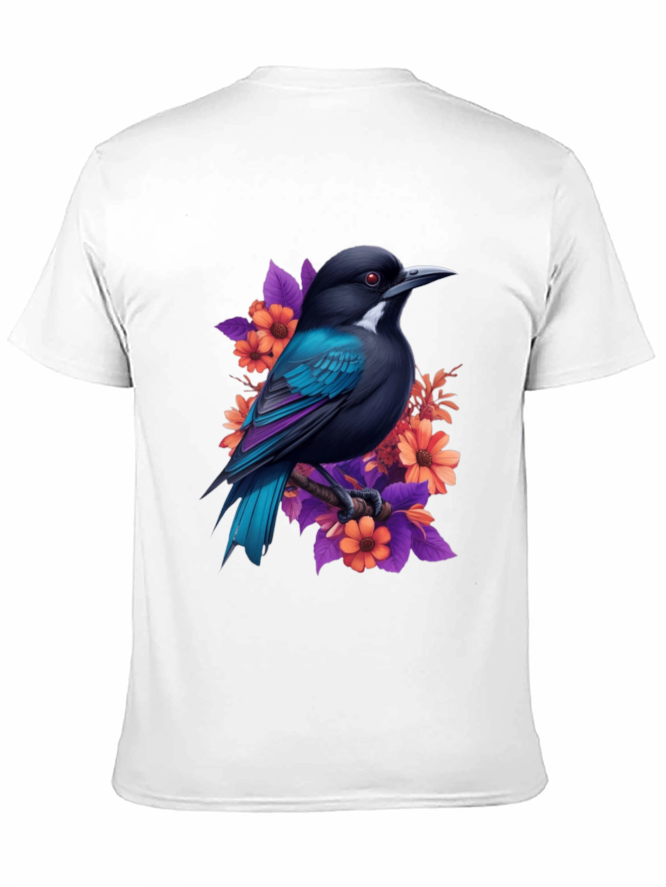 Floral Bird Print Black T-Shirt