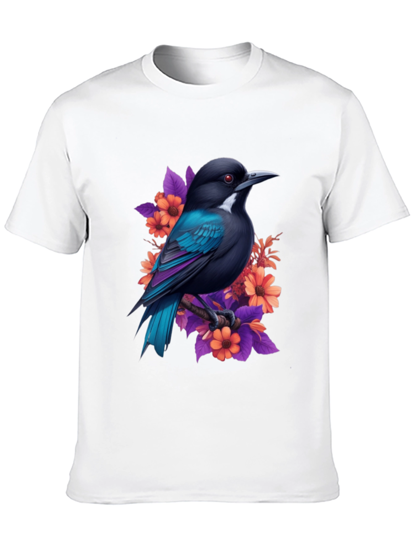 Floral Bird Print Black T-Shirt