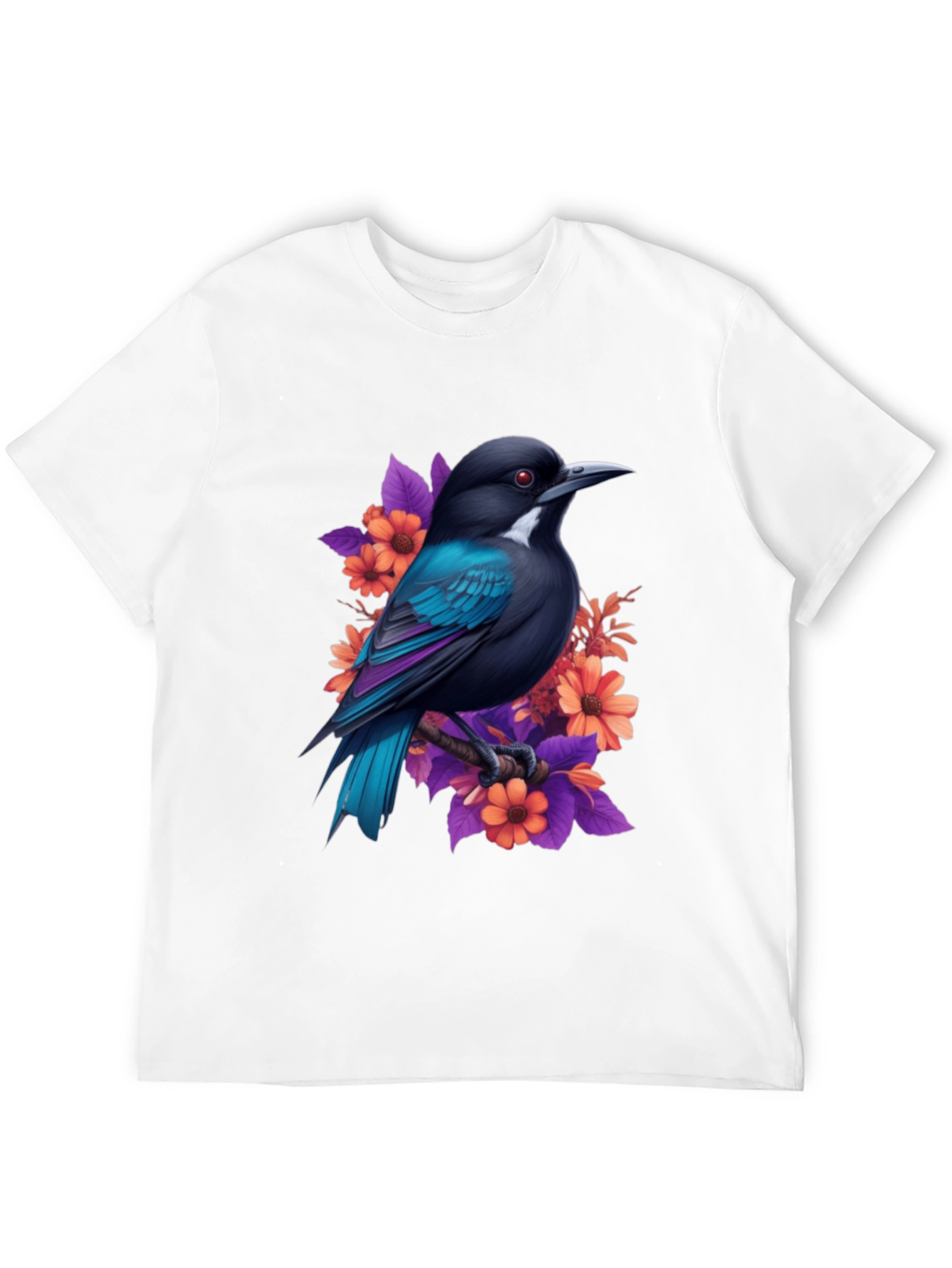 Floral Bird Print Black T-Shirt