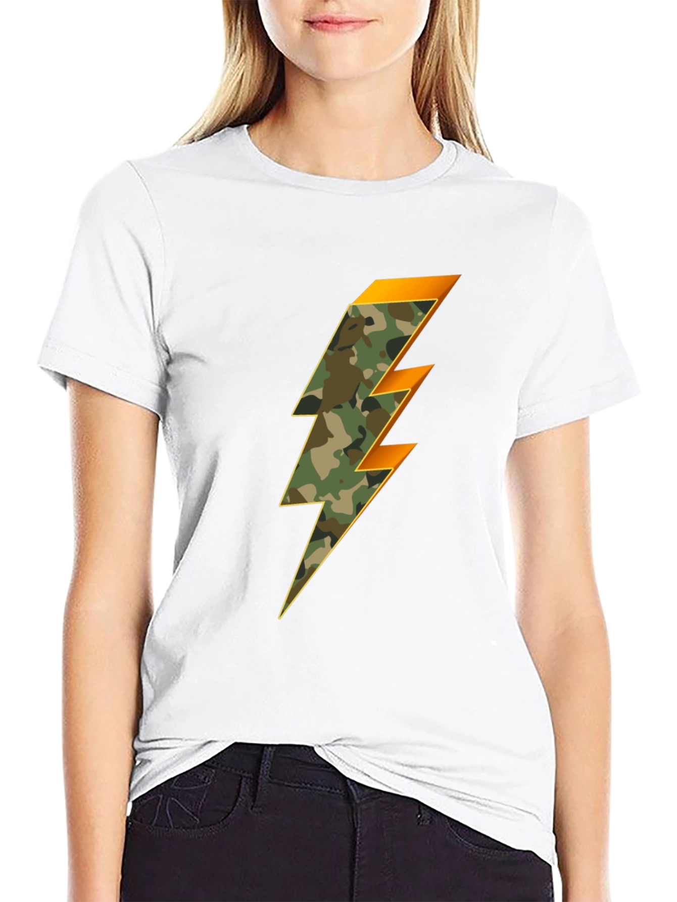 Camo Lightning Bolt Graphic Tee - Stylish Mens T-Shirt