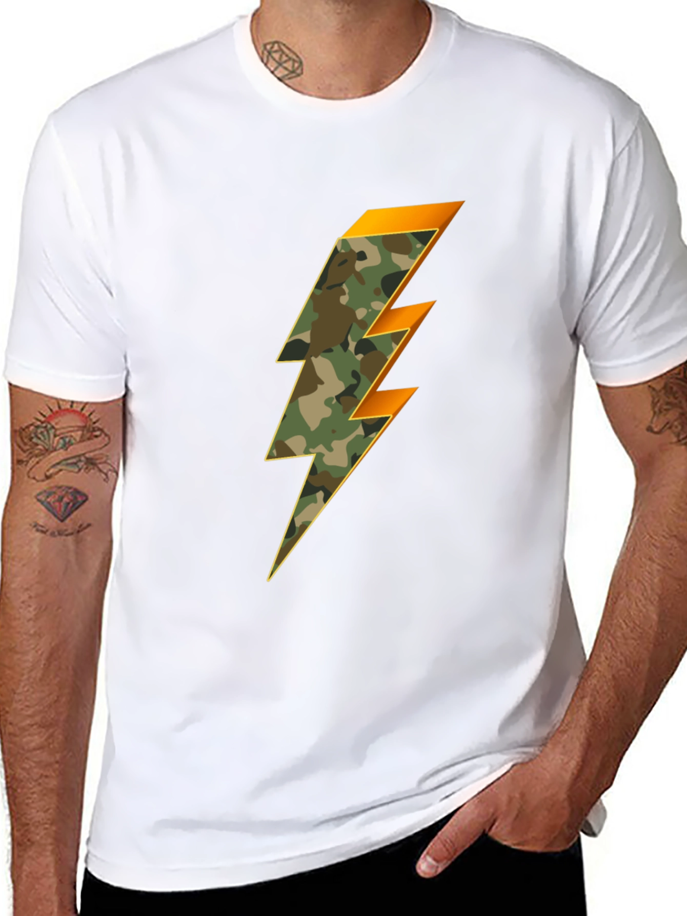 Camo Lightning Bolt Graphic Tee - Stylish Mens T-Shirt