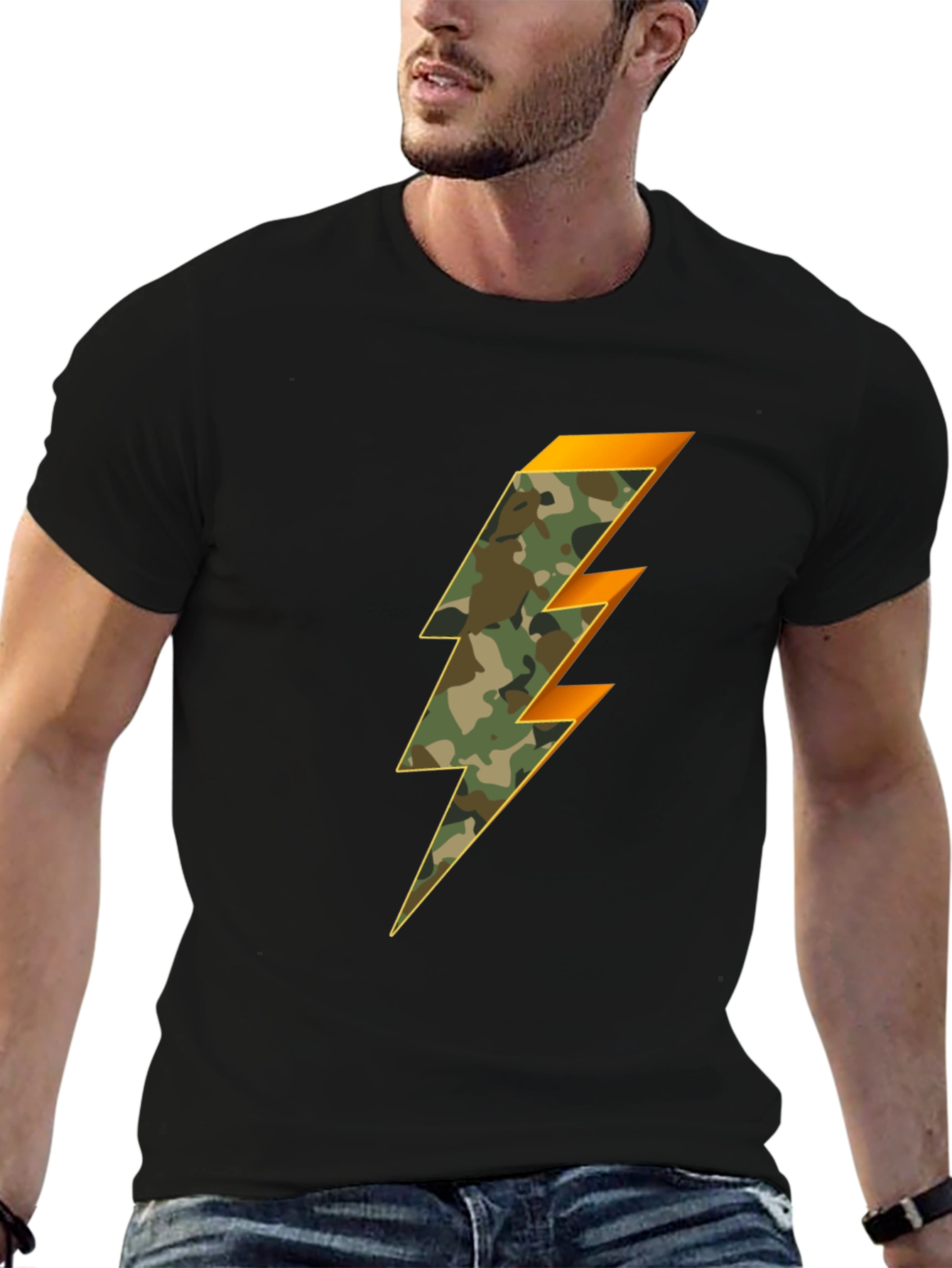 Camo Lightning Bolt Graphic Tee - Stylish Mens T-Shirt