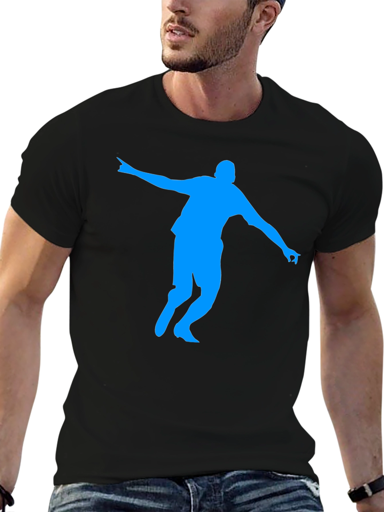 Black T-Shirt with Blue Silhouette Design