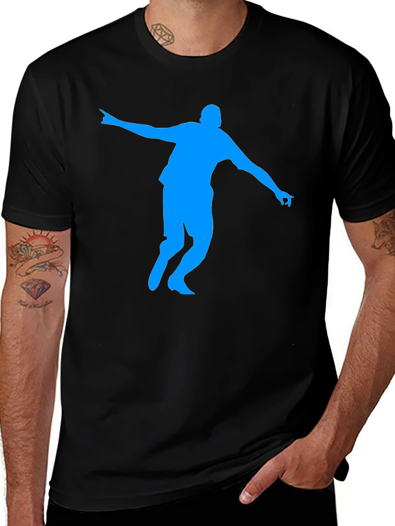 Black T-Shirt with Blue Silhouette Design