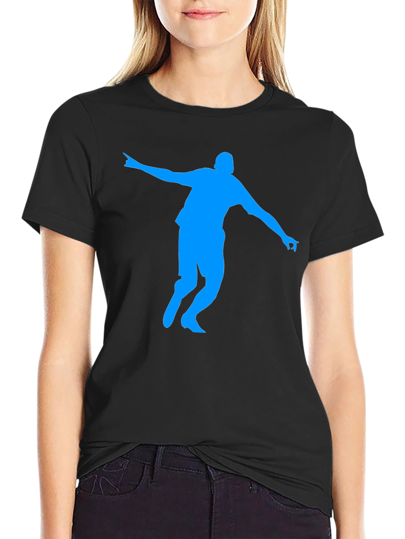 Black T-Shirt with Blue Silhouette Design