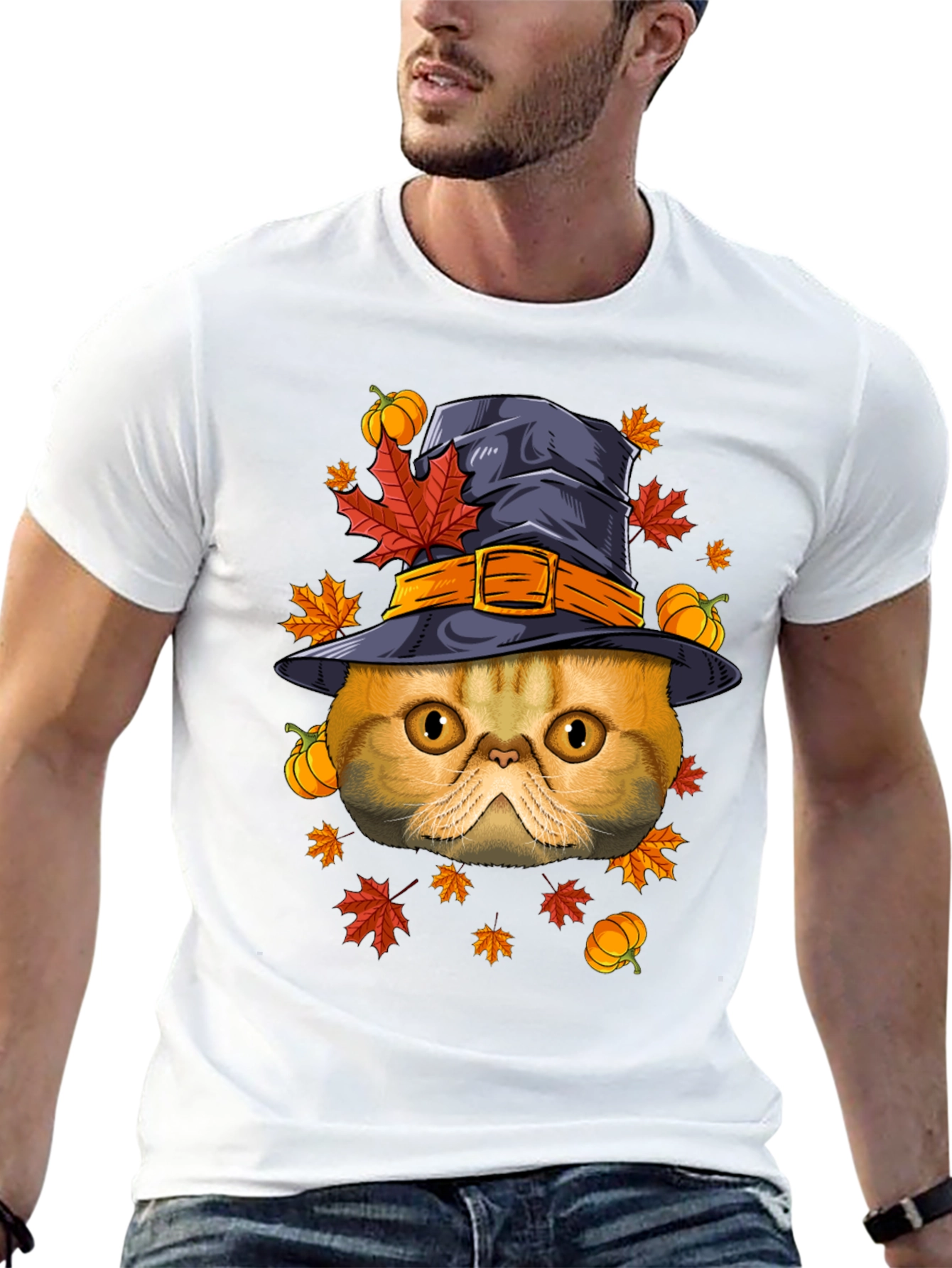 Halloween Cat Witch Hat T-Shirt