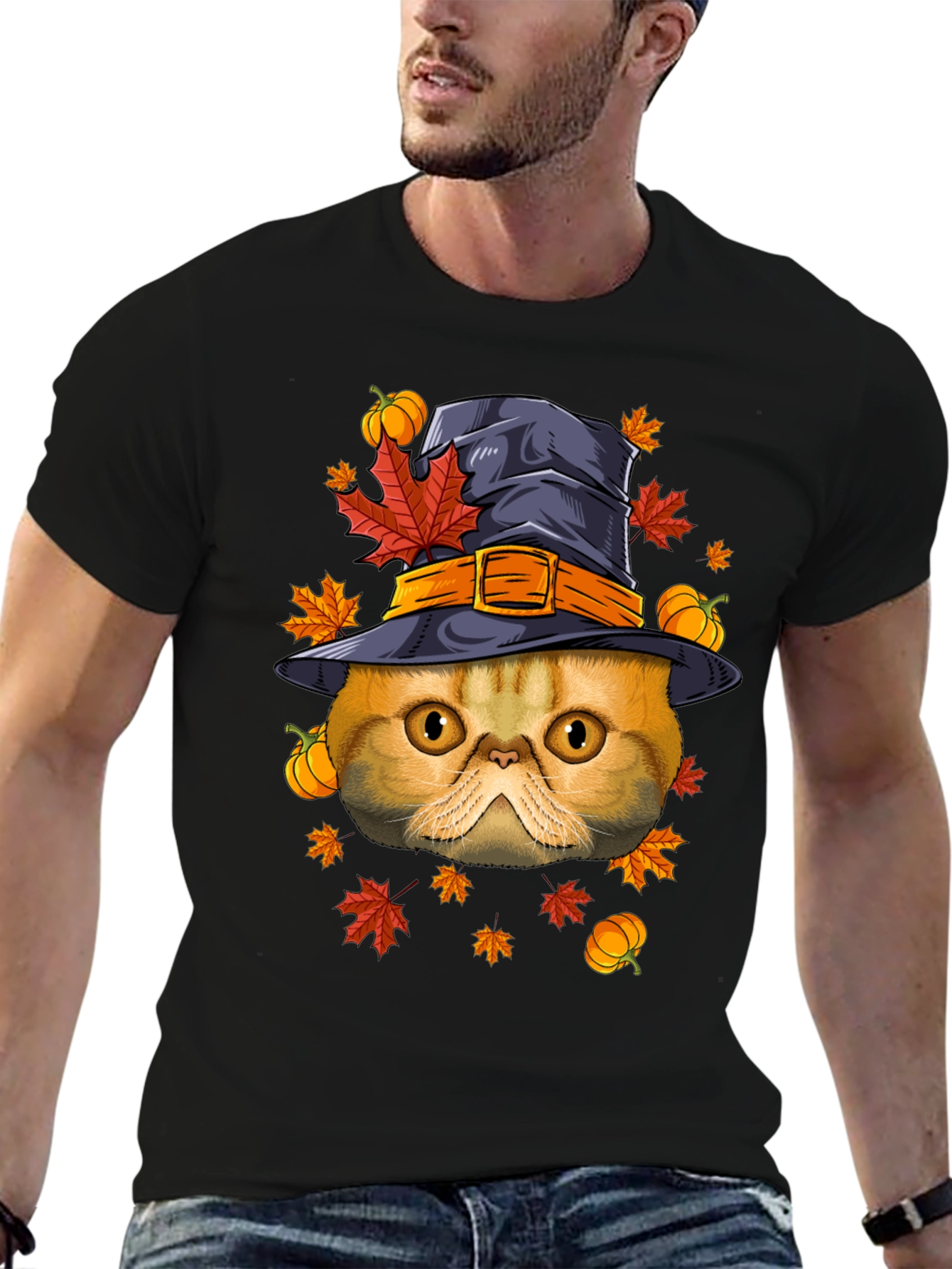 Halloween Cat Witch Hat T-Shirt
