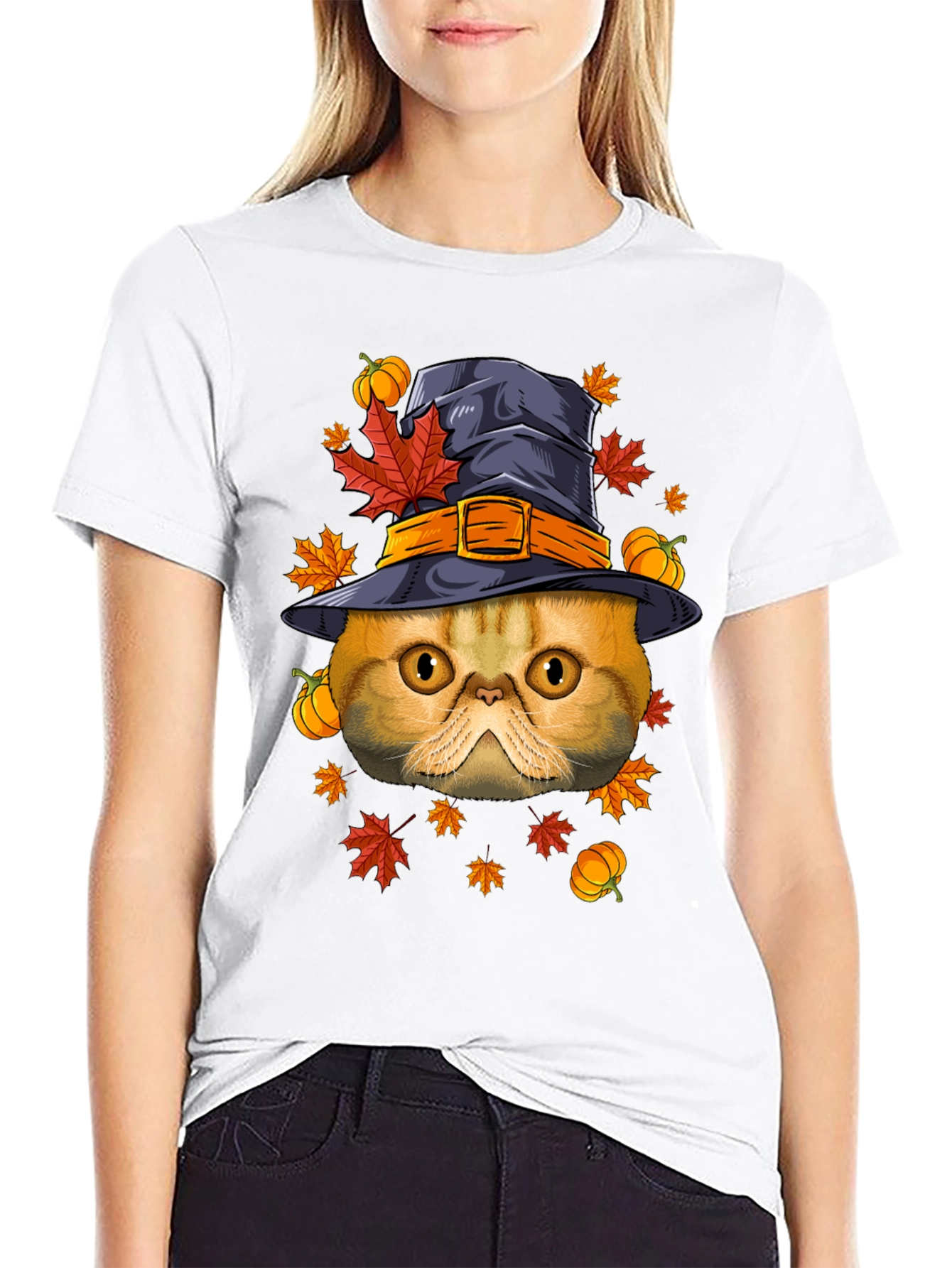 Halloween Cat Witch Hat T-Shirt