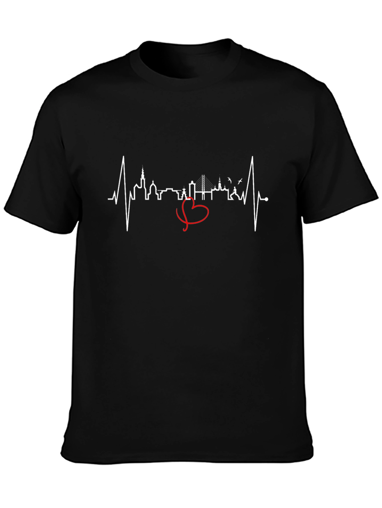 Cityscape Heartbeat Tee - Black Crew Neck