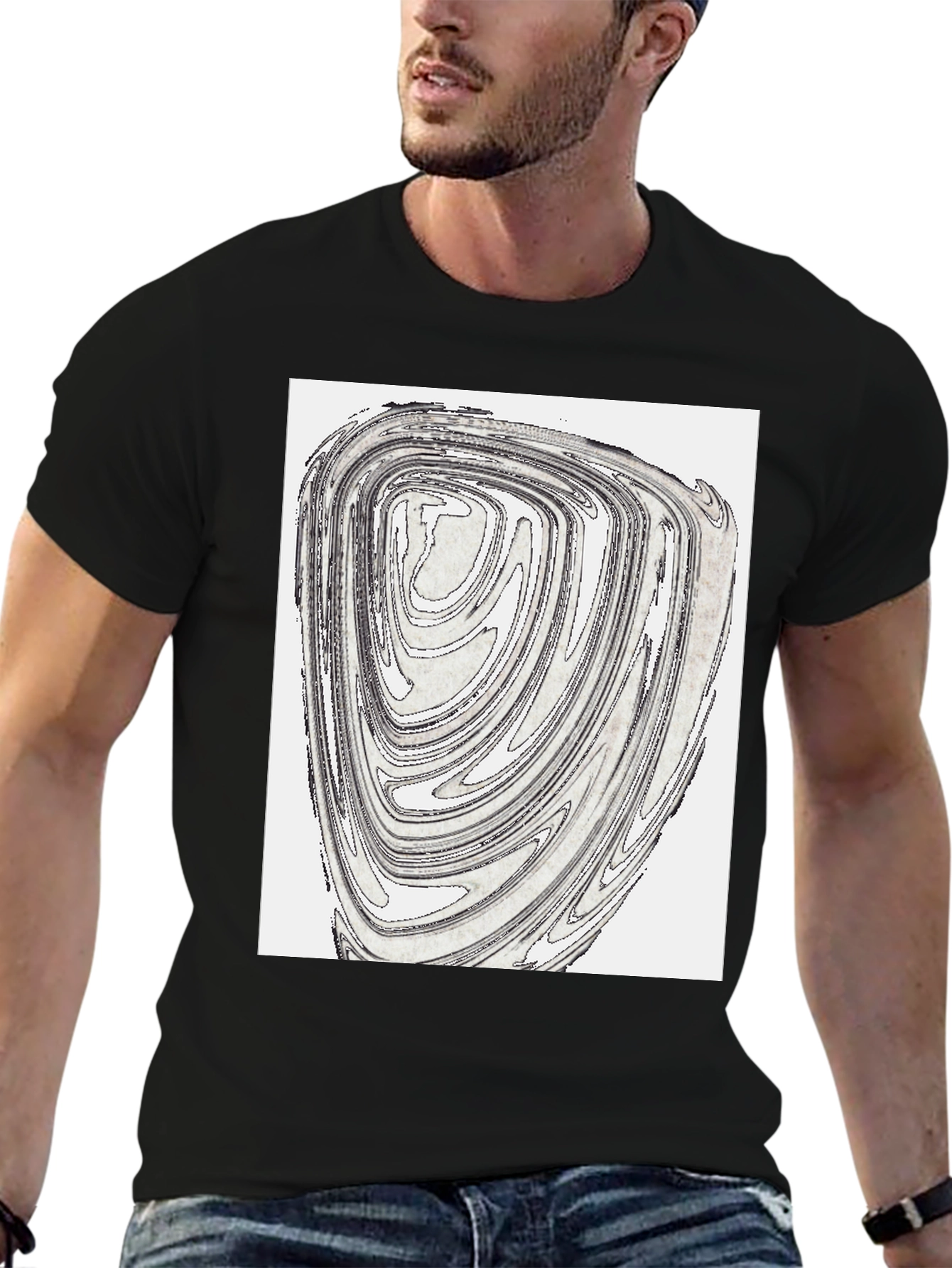 Abstract Swirl Graphic Tee - Black Cotton Blend