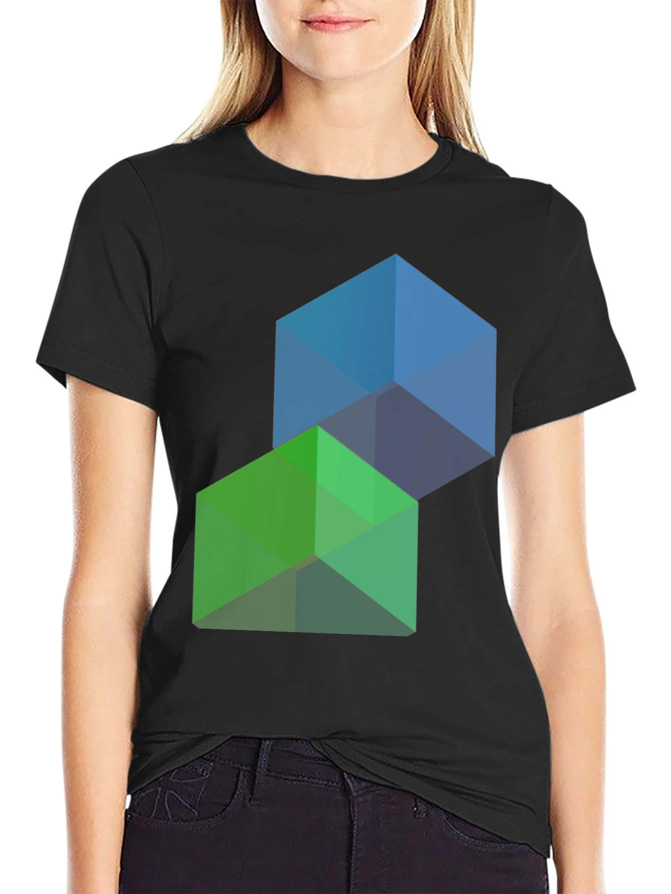 Geometric Cube Graphic Tee - Modern Style