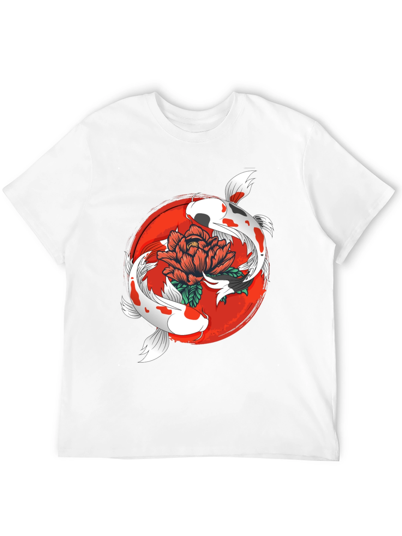 Koi Fish & Floral Graphic Black T-Shirt