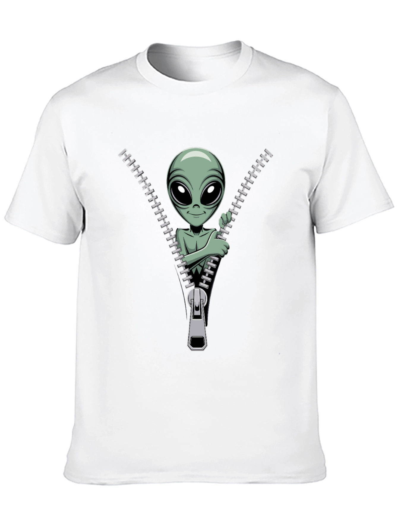 Alien Zipper T-Shirt - Funny Graphic Tee