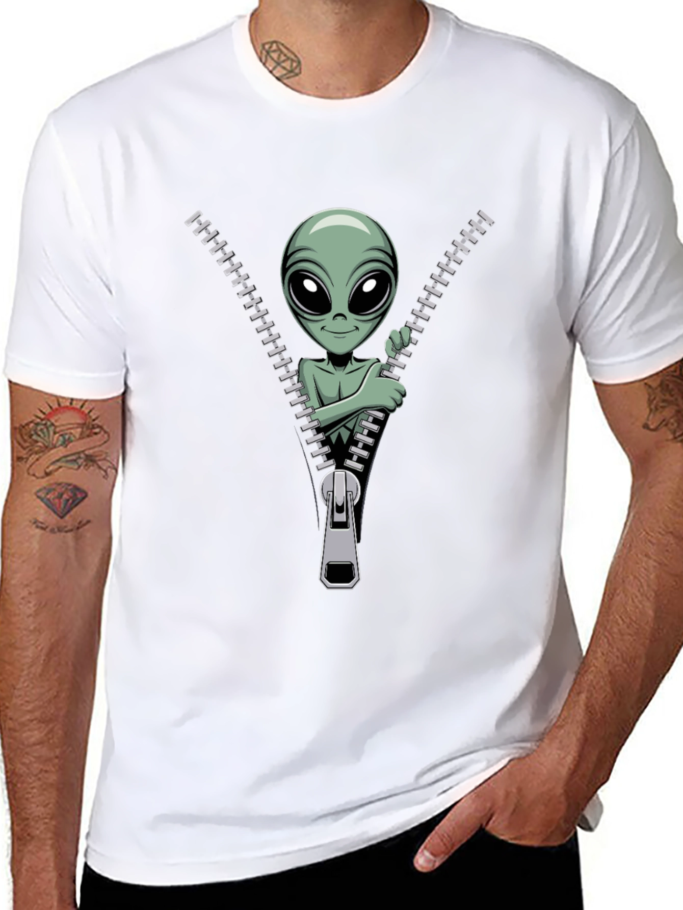 Alien Zipper T-Shirt - Funny Graphic Tee