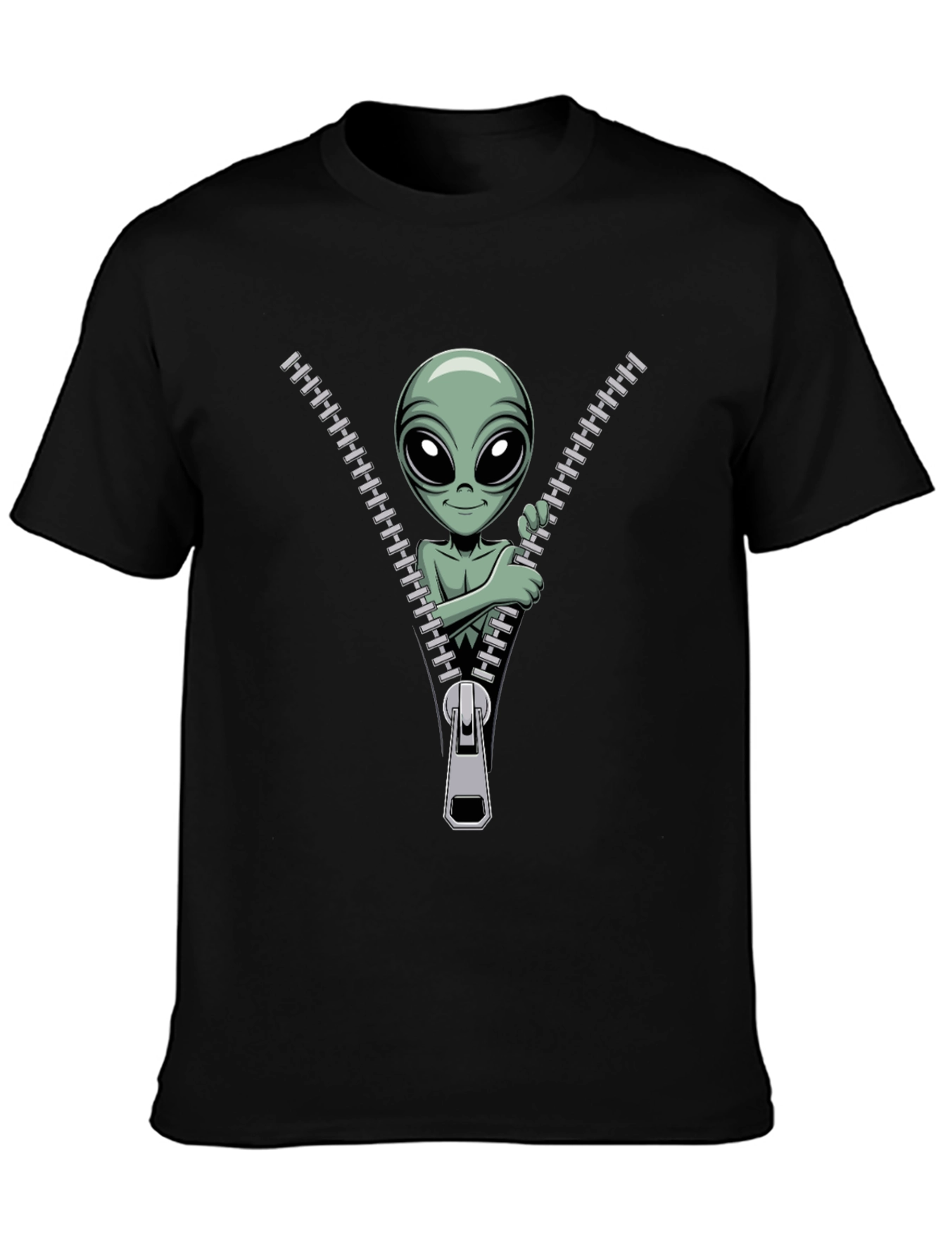 Alien Zipper T-Shirt - Funny Graphic Tee