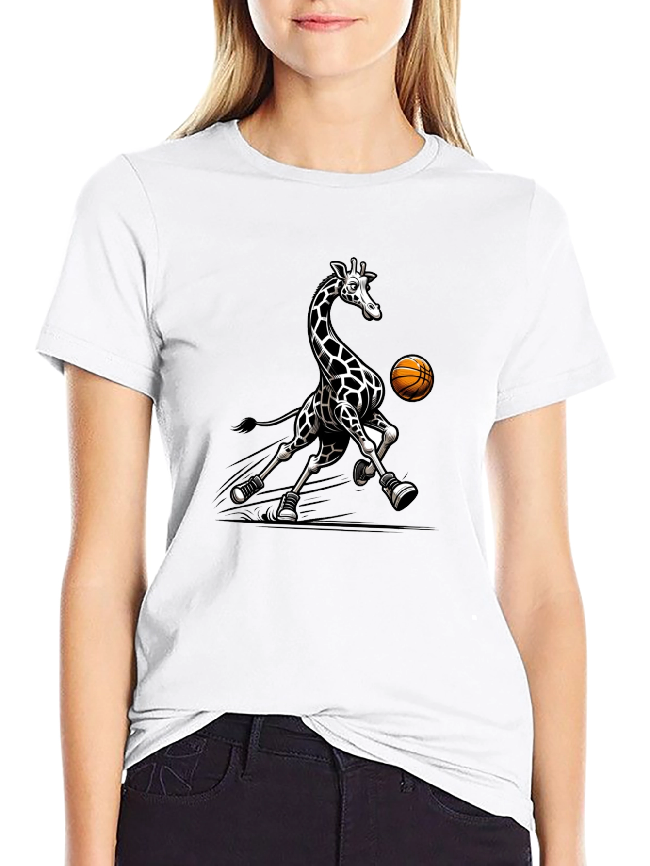 Giraffe Basketball Black T-Shirt