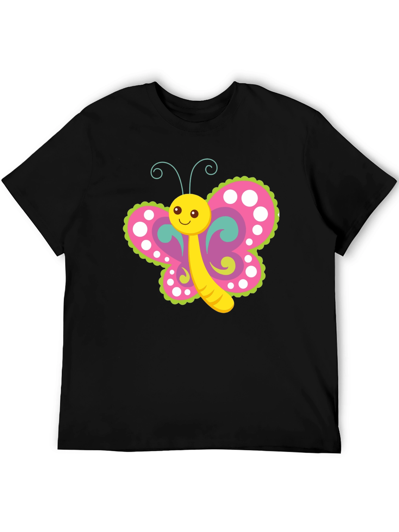 Cartoon Butterfly Graphic T-Shirt - Black