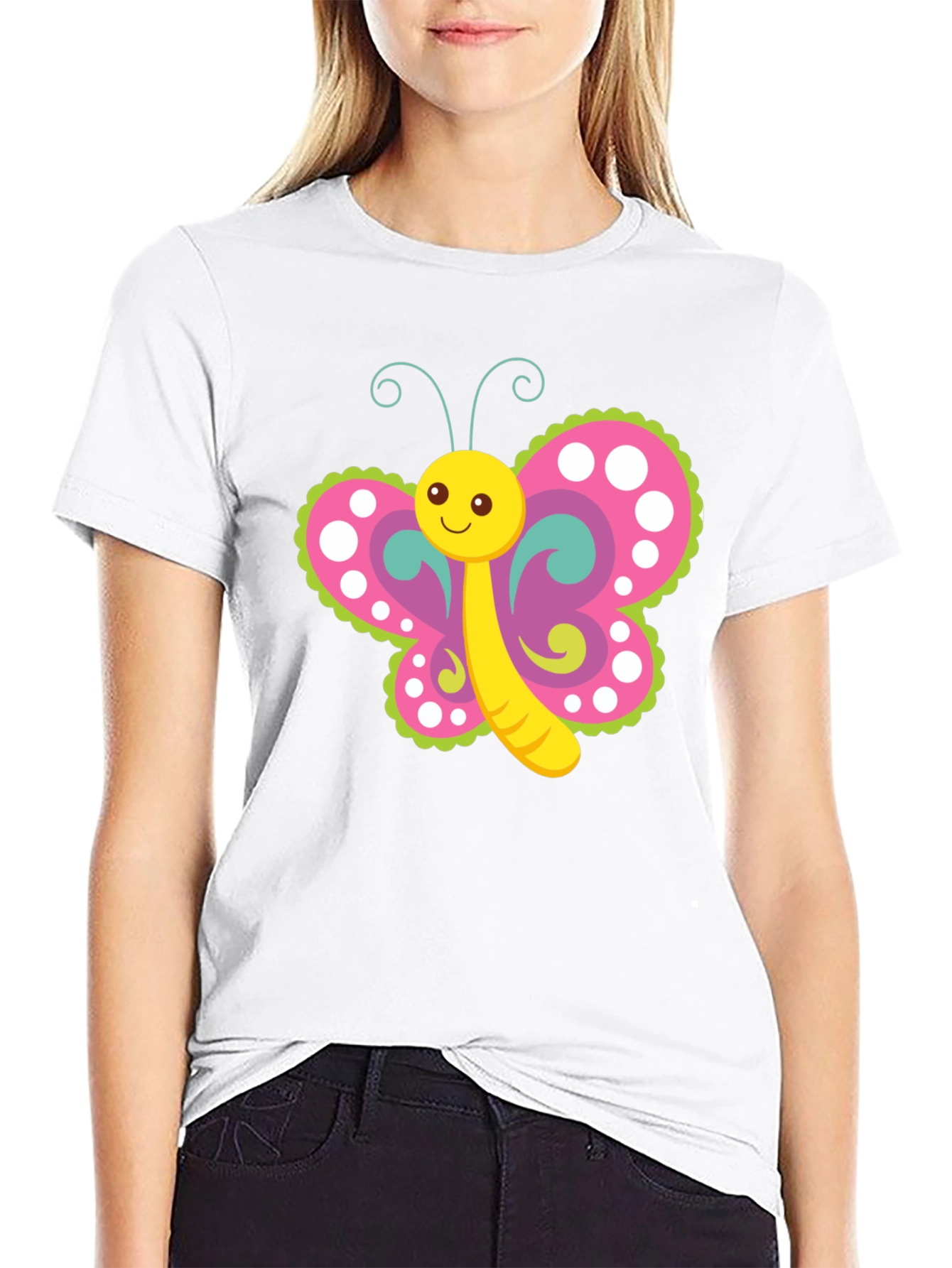 Cartoon Butterfly Graphic T-Shirt - Black