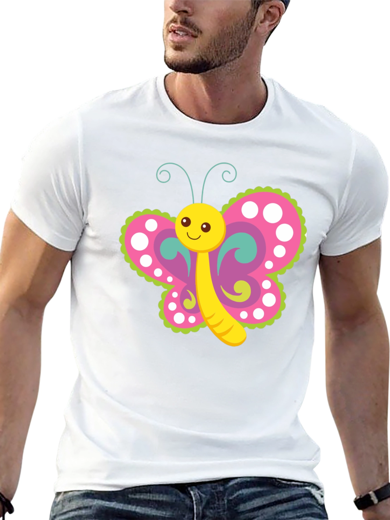 Cartoon Butterfly Graphic T-Shirt - Black