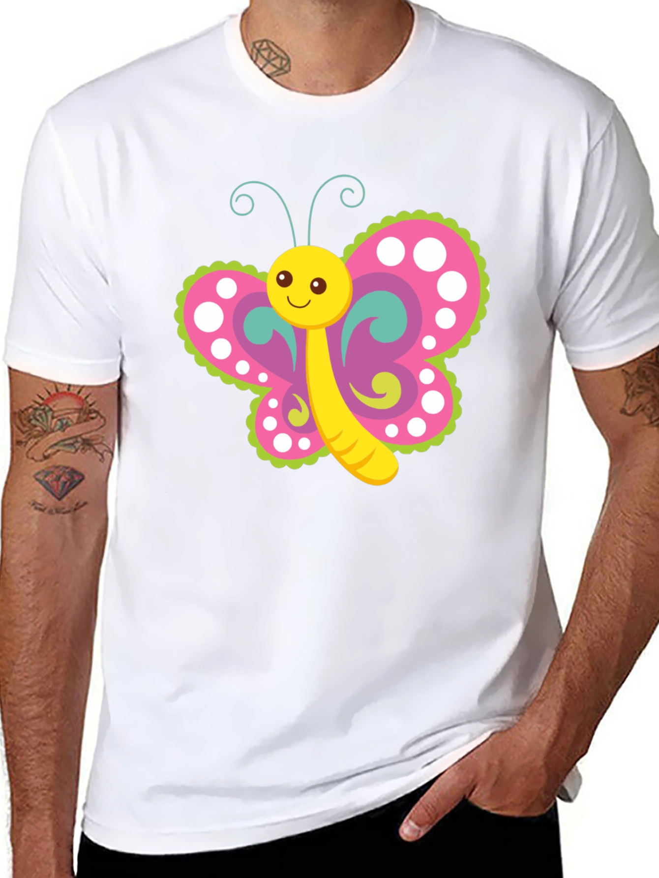 Cartoon Butterfly Graphic T-Shirt - Black