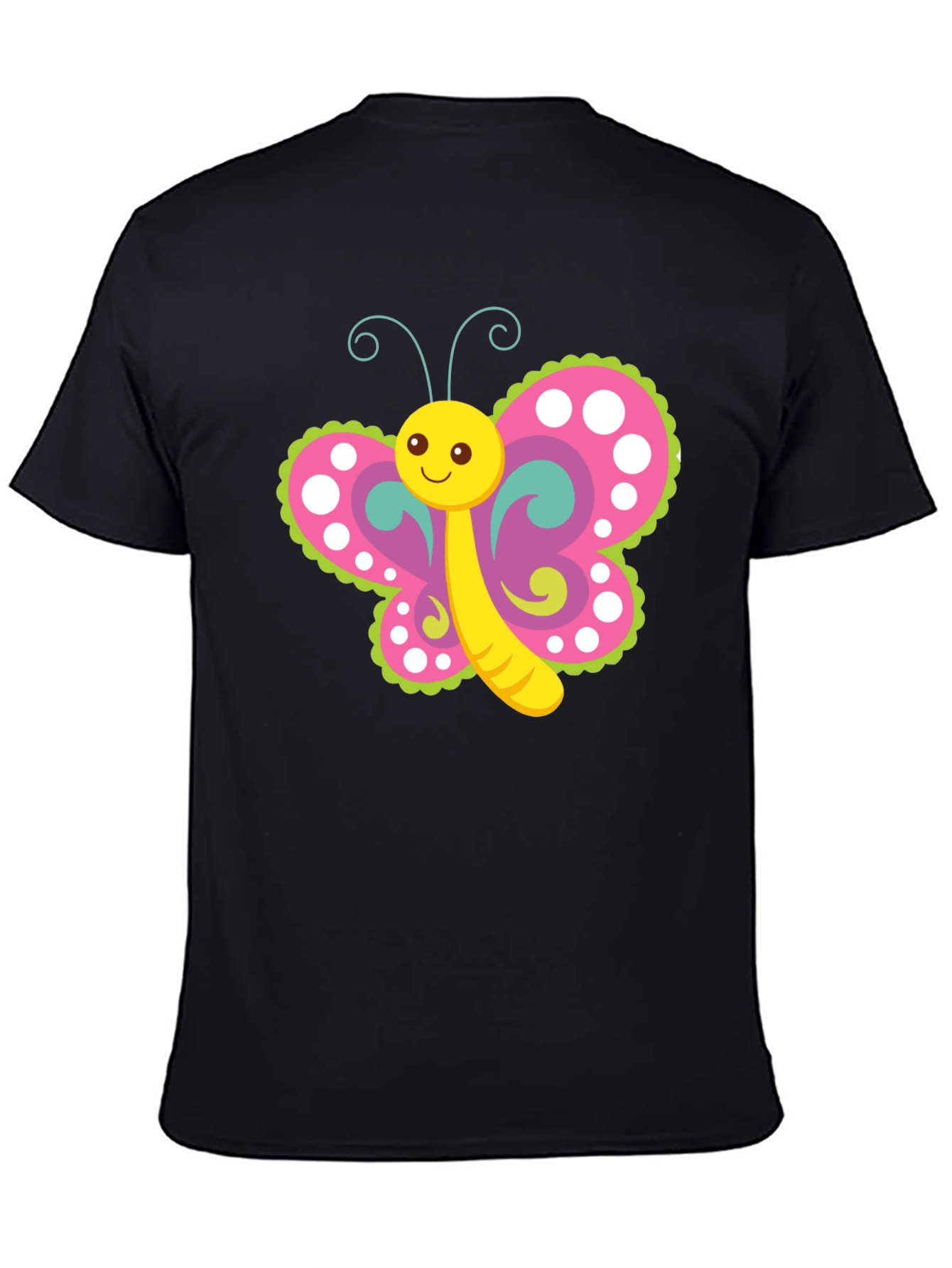 Cartoon Butterfly Graphic T-Shirt - Black