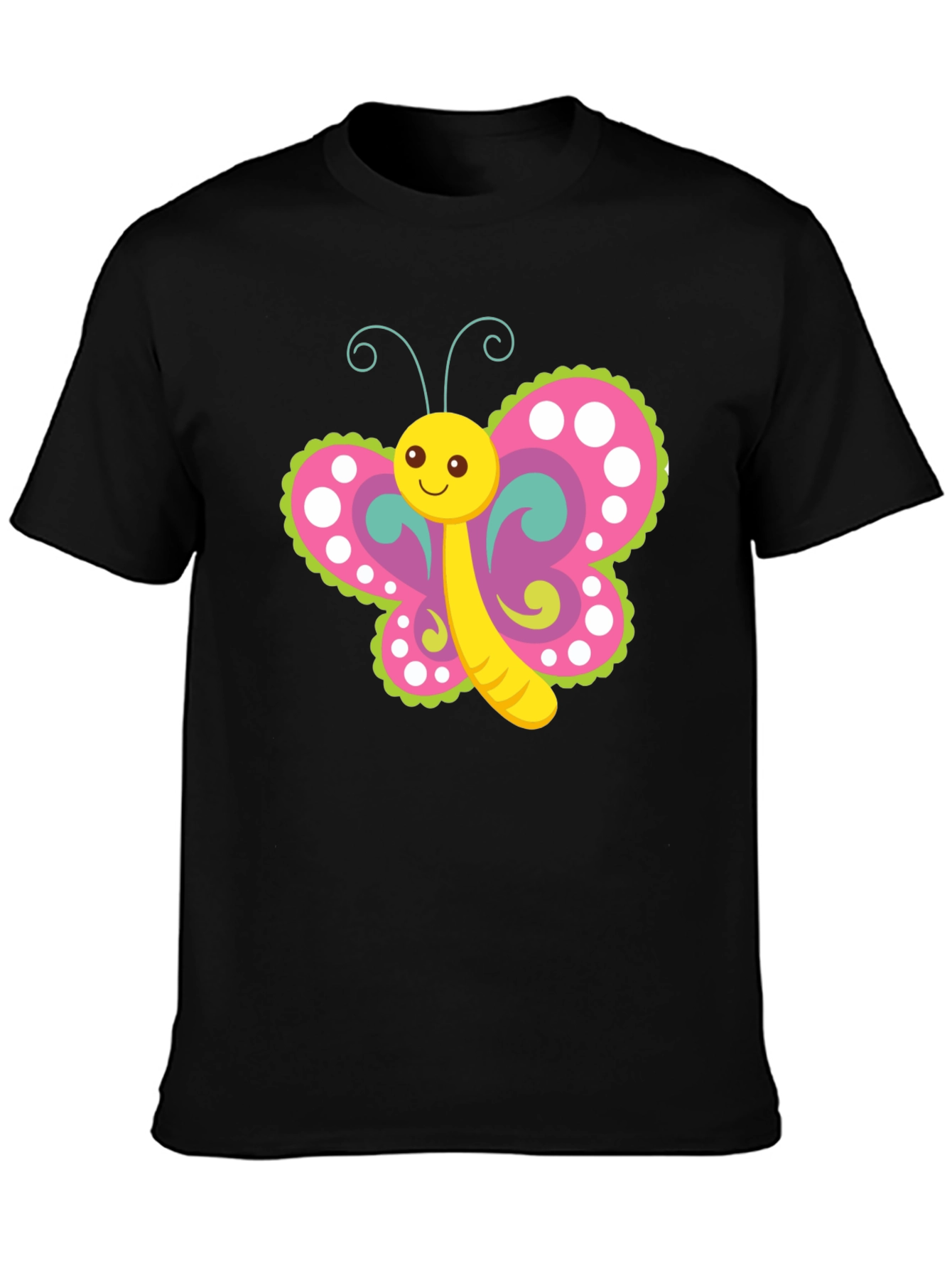 Cartoon Butterfly Graphic T-Shirt - Black