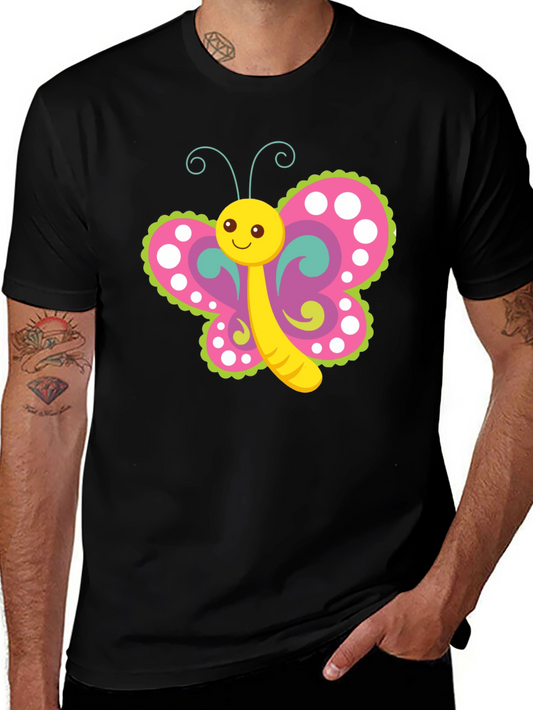 Cartoon Butterfly Graphic T-Shirt - Black
