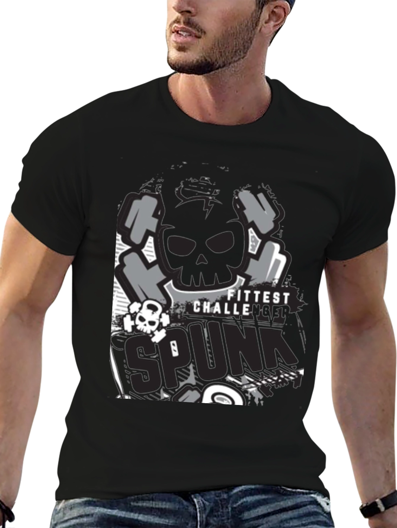 Fittest Challenge Spunk Skull Graphic T-Shirt