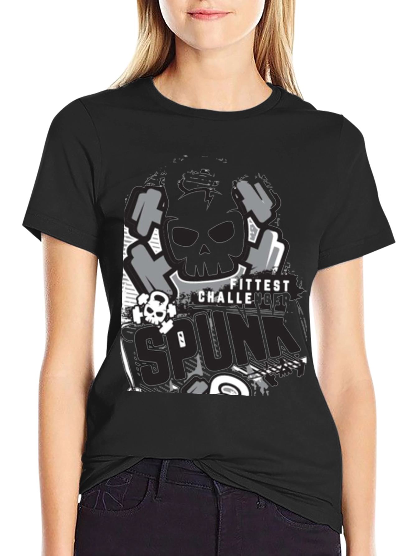 Fittest Challenge Spunk Skull Graphic T-Shirt