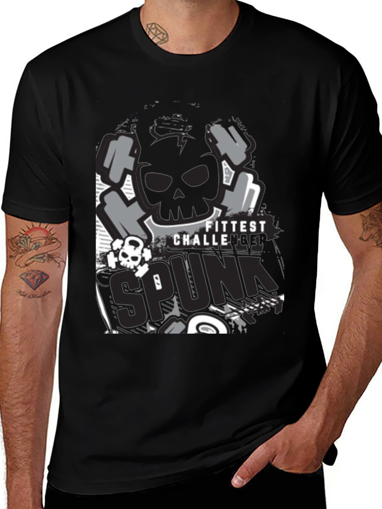 Fittest Challenge Spunk Skull Graphic T-Shirt