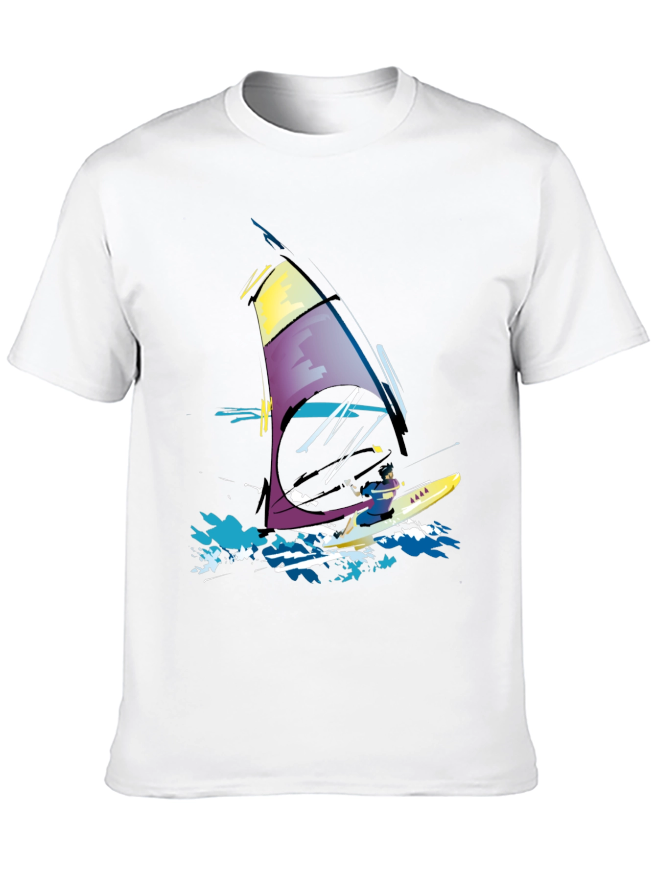 Windsurfing Graphic Tee - Black Cotton T-Shirt