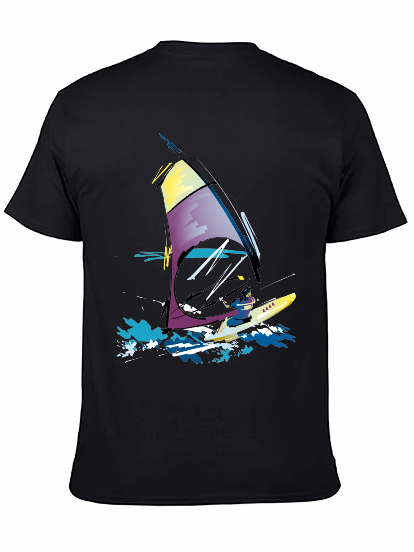 Windsurfing Graphic Tee - Black Cotton T-Shirt