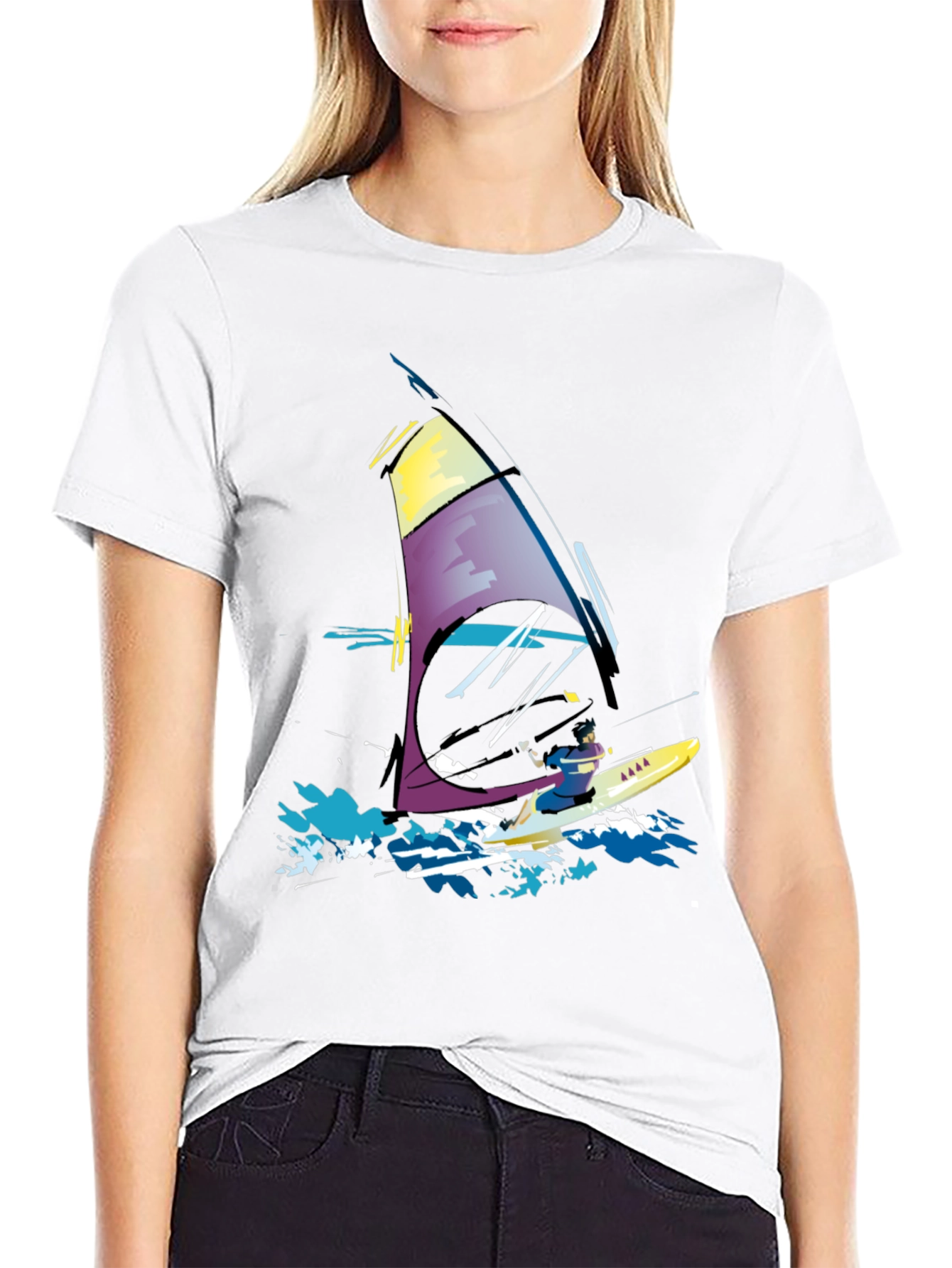 Windsurfing Graphic Tee - Black Cotton T-Shirt
