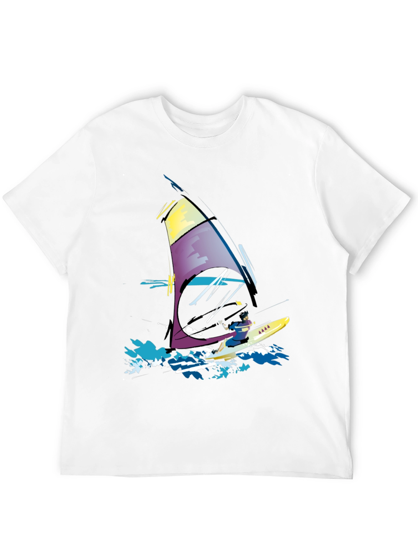 Windsurfing Graphic Tee - Black Cotton T-Shirt