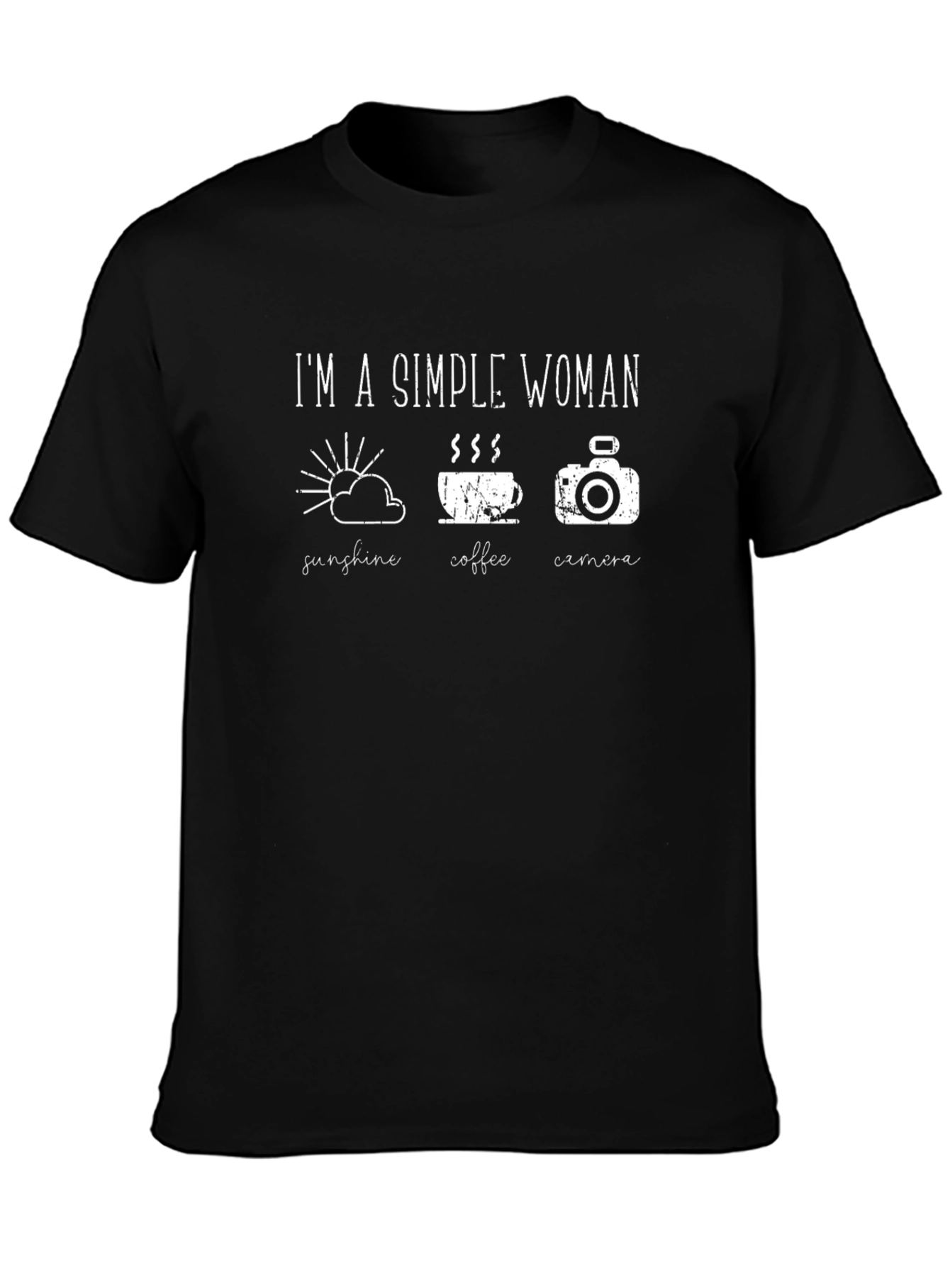 Simple Woman T-Shirt: Sunshine Coffee Camera