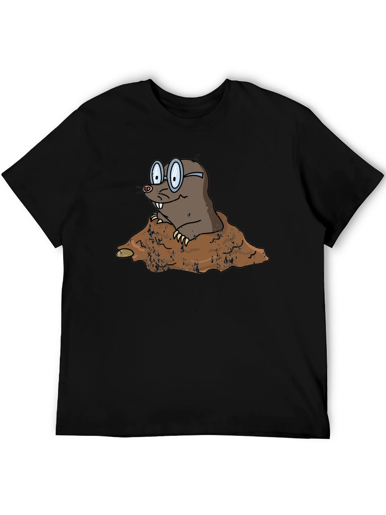 Mole Cartoon Graphic Black T-Shirt