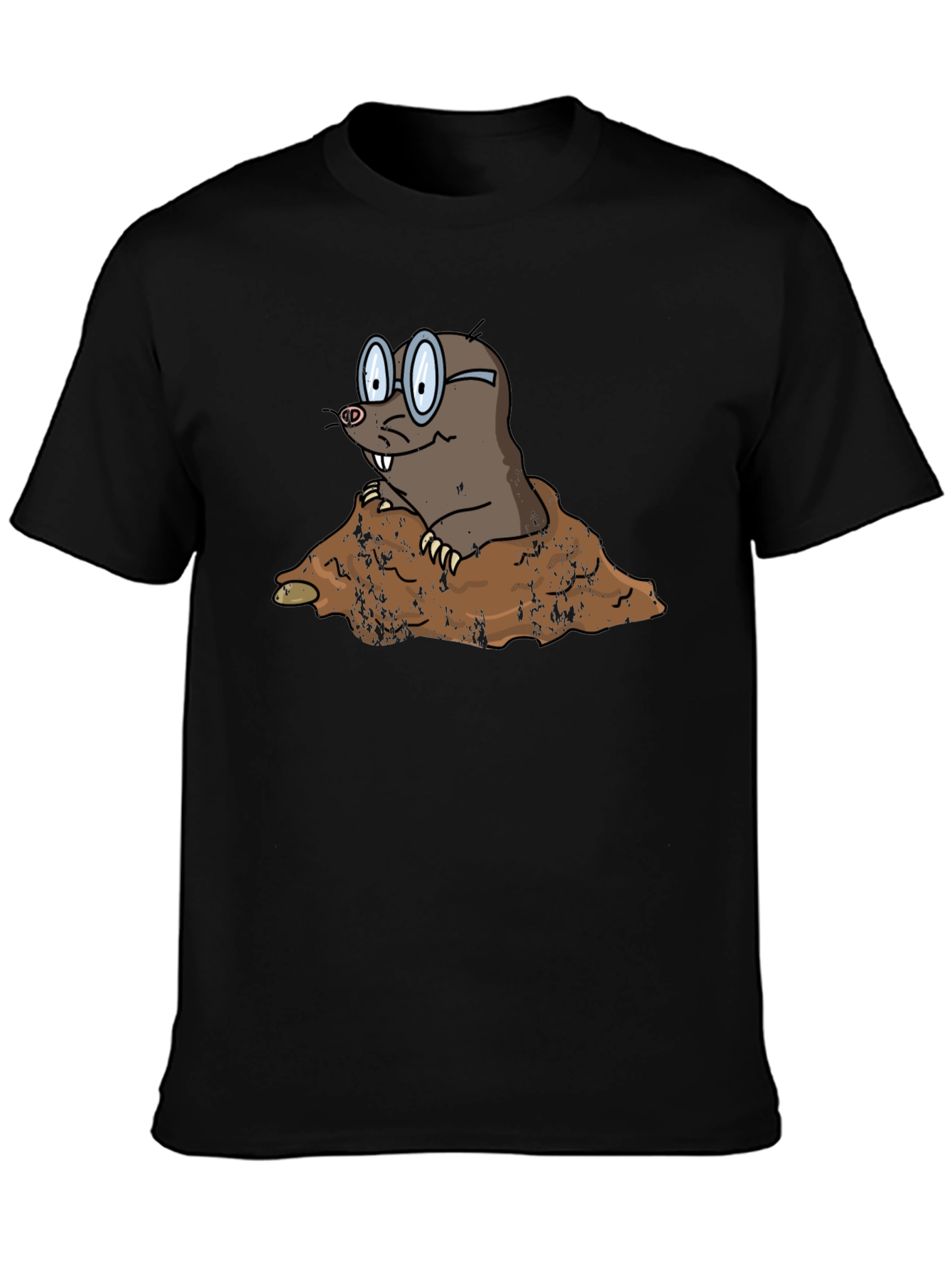Mole Cartoon Graphic Black T-Shirt