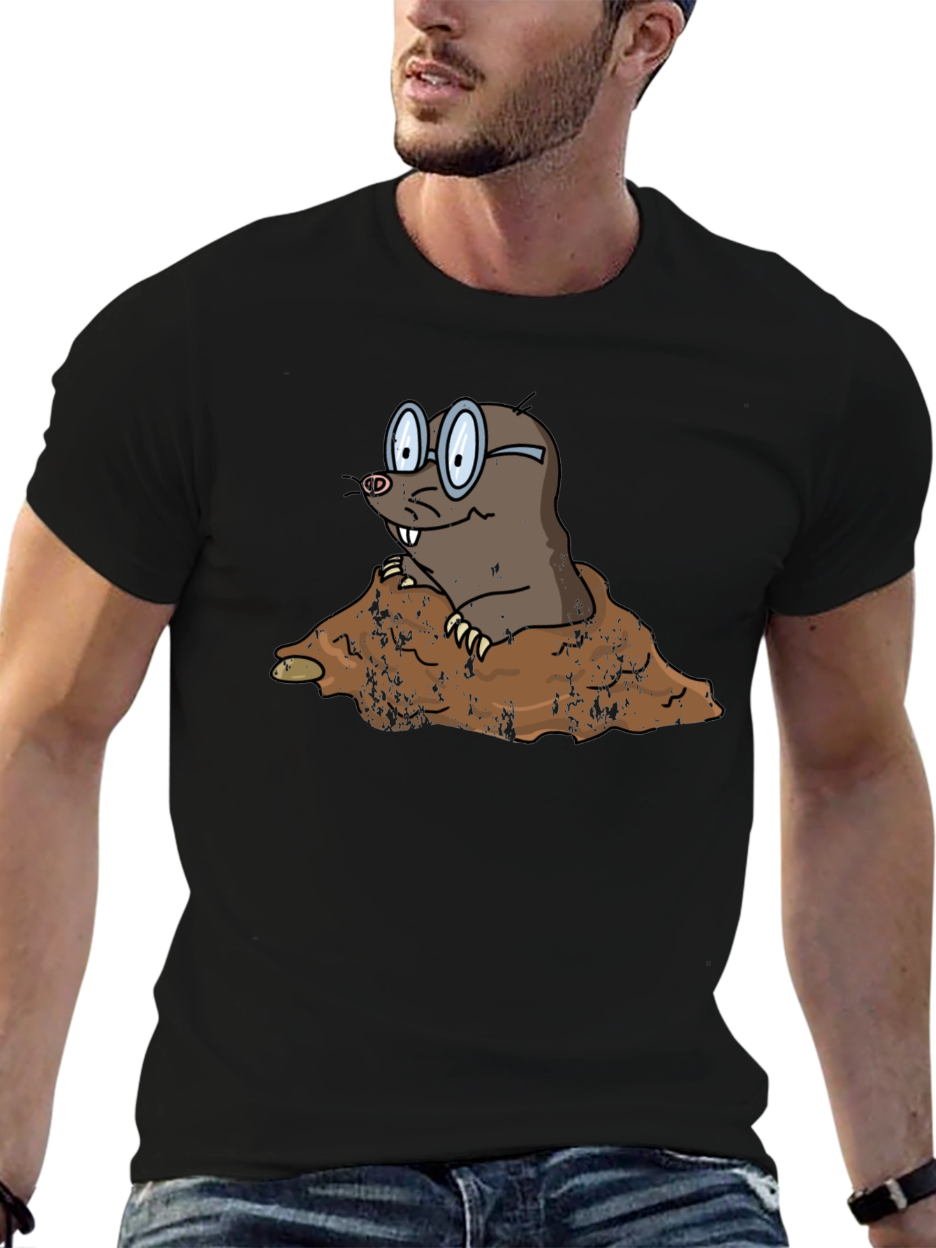 Mole Cartoon Graphic Black T-Shirt