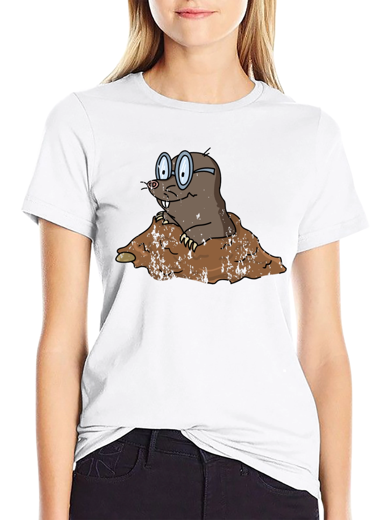 Mole Cartoon Graphic Black T-Shirt