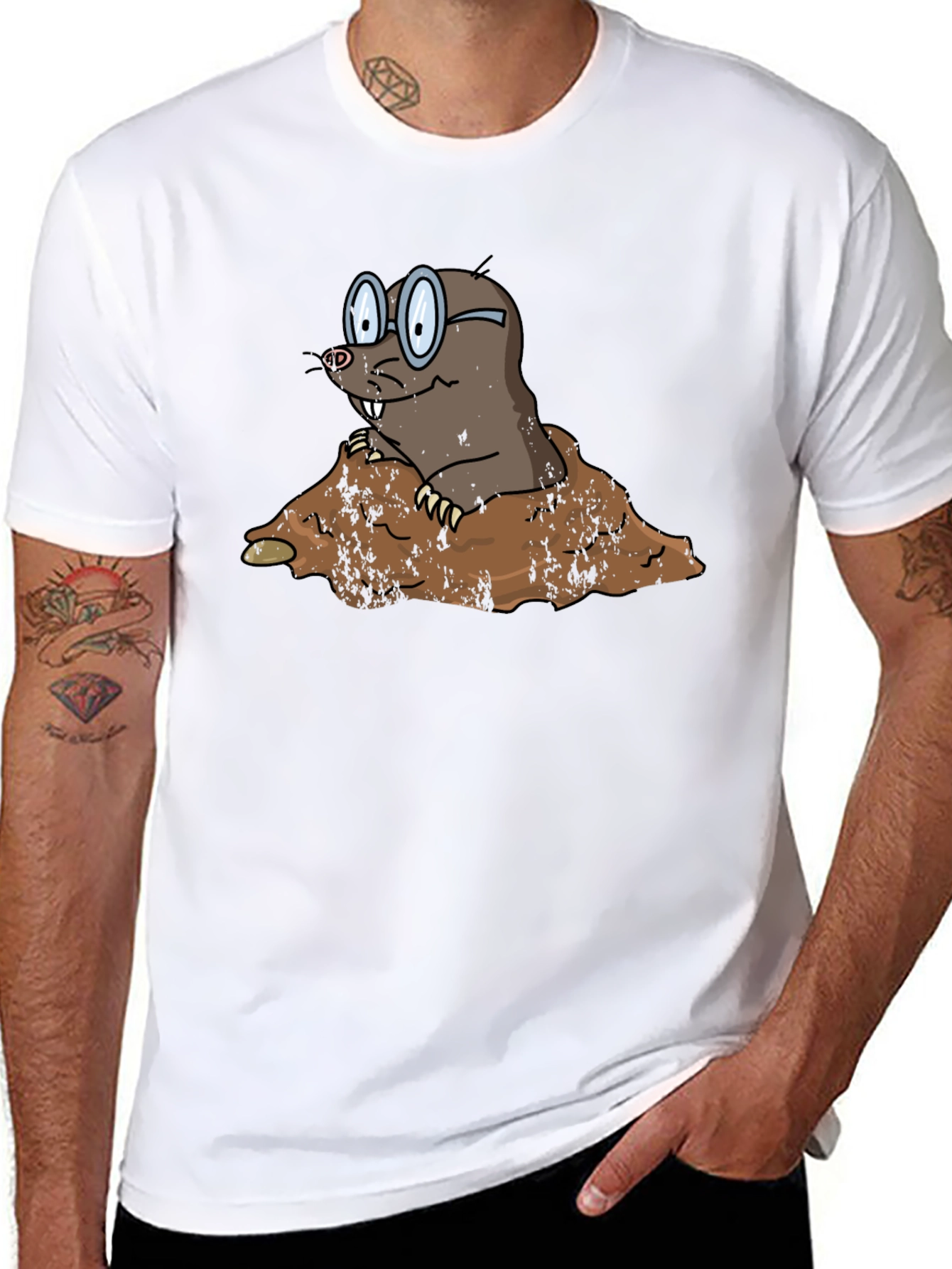 Mole Cartoon Graphic Black T-Shirt