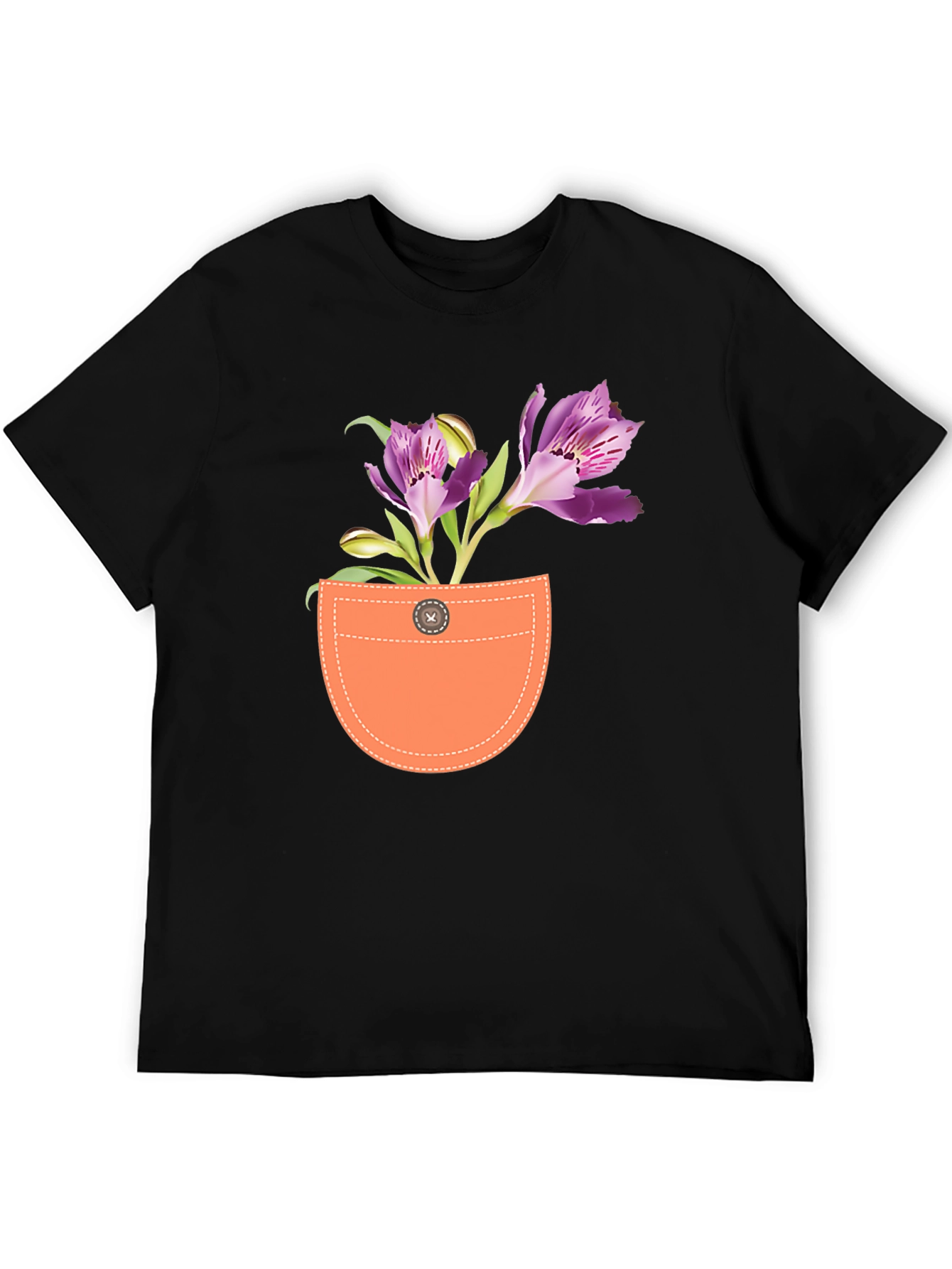 Floral Pocket Graphic Tee - Mens Black T-Shirt