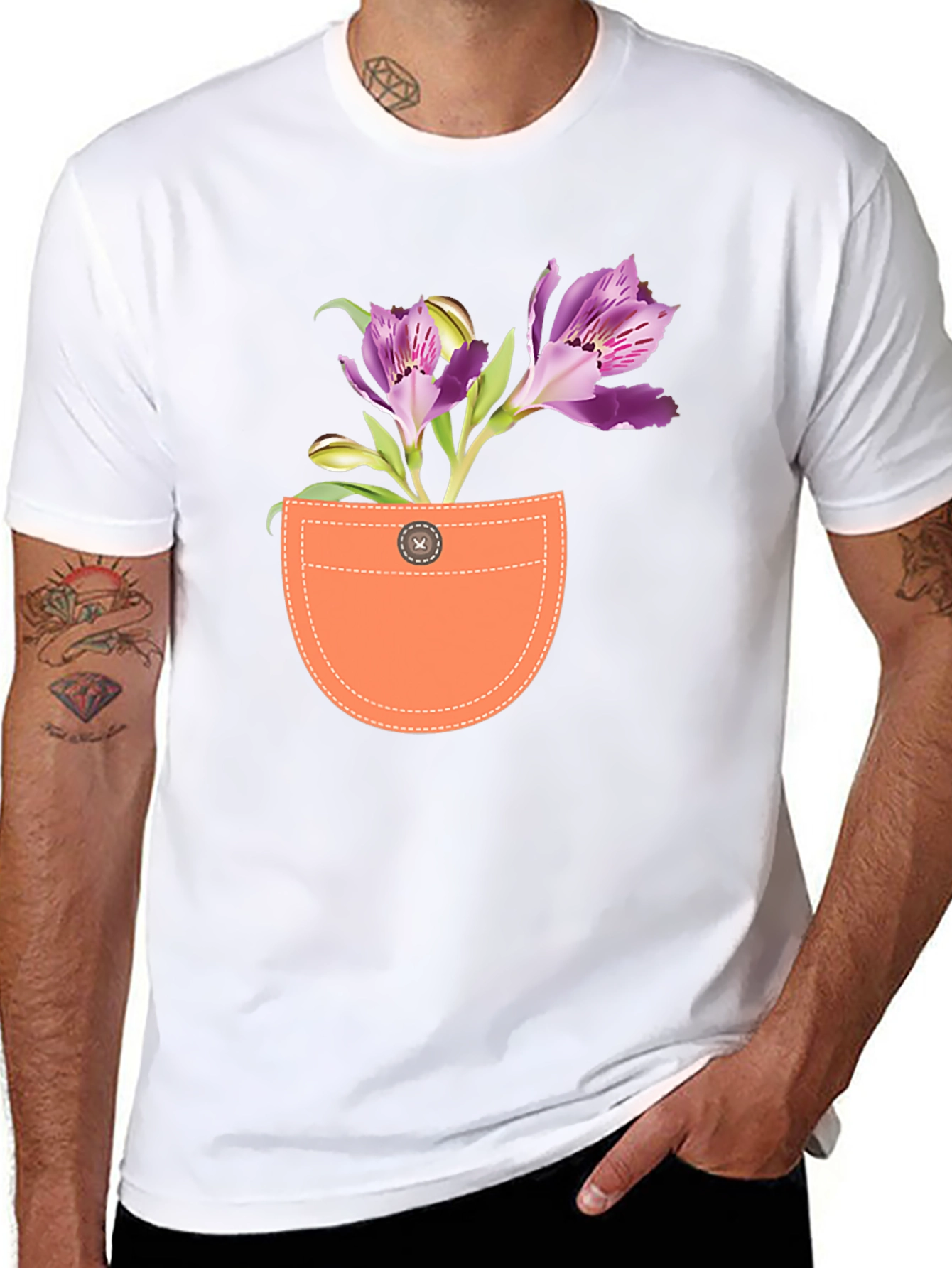 Floral Pocket Graphic Tee - Mens Black T-Shirt