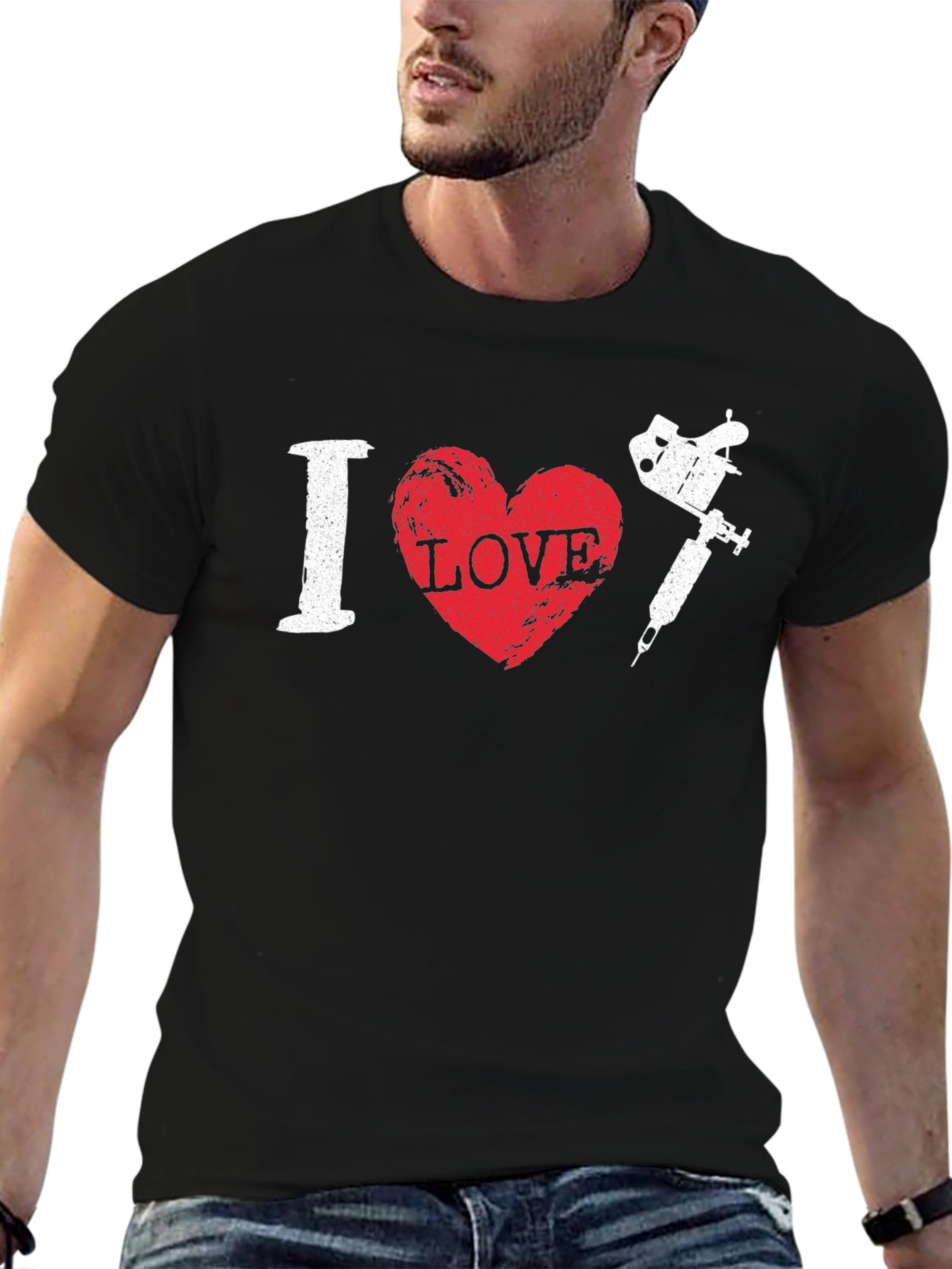 I Love Tattoo Machine Black T-Shirt
