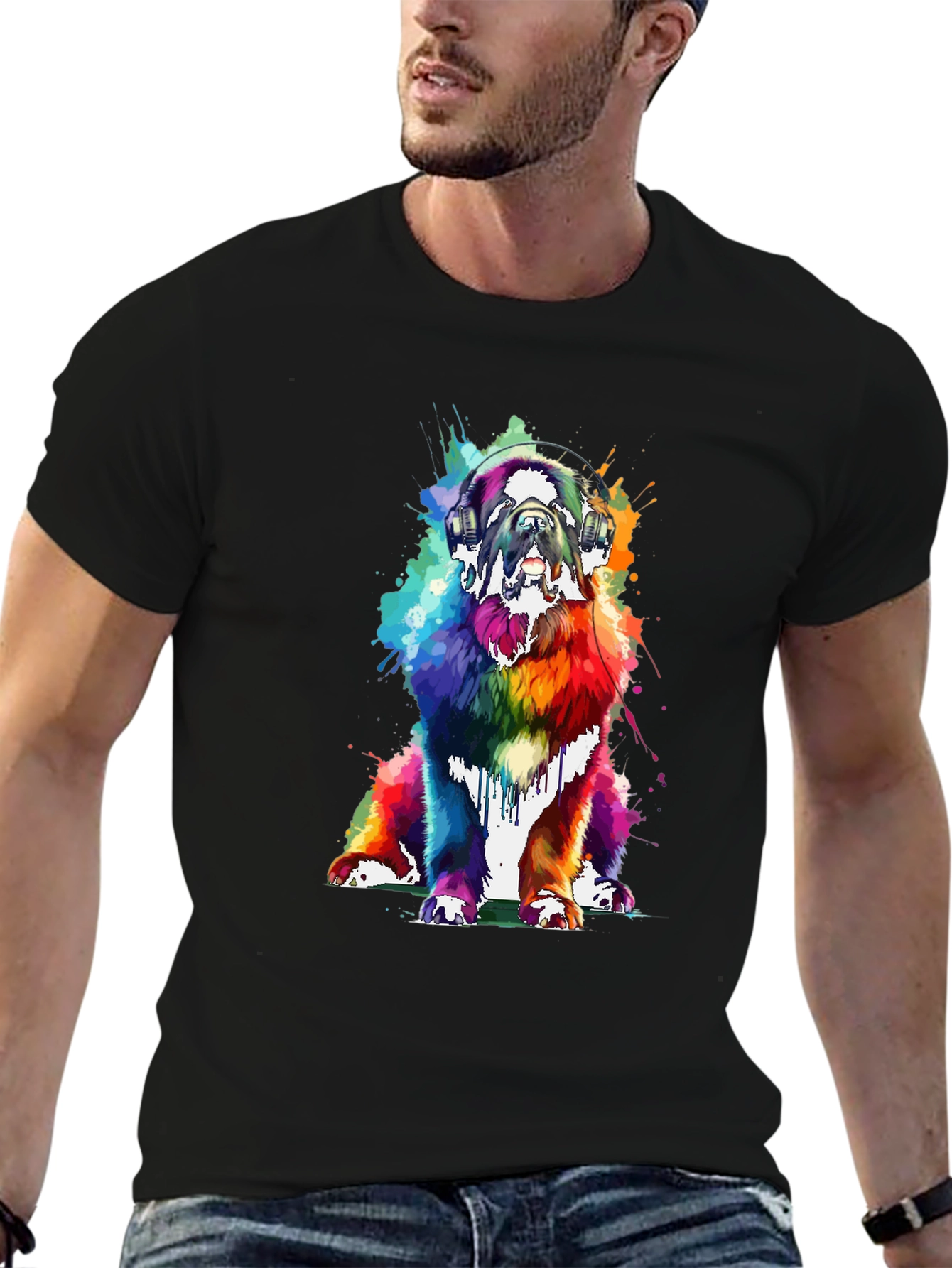 Rainbow Dog Headphones Graphic Tee