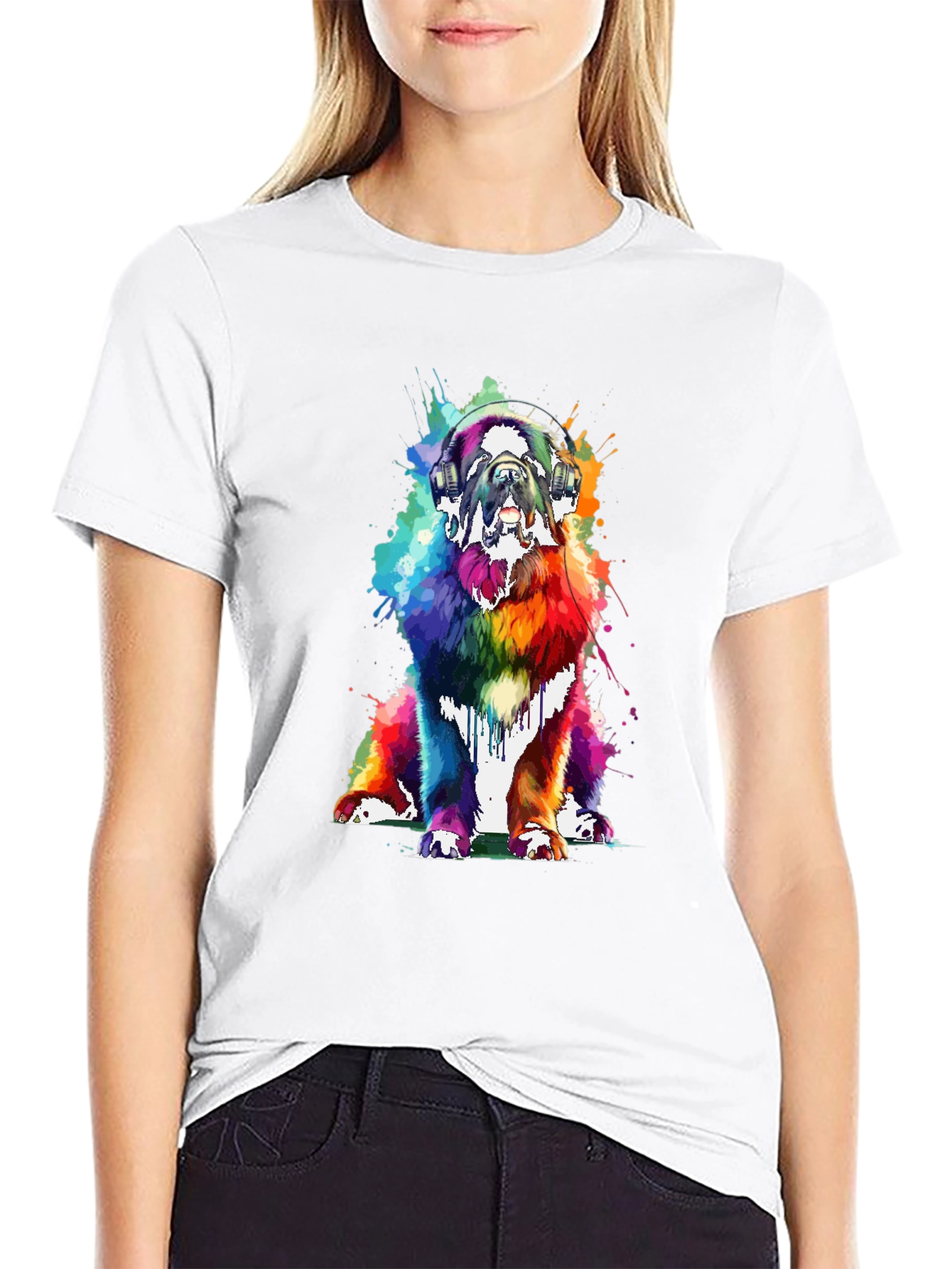 Rainbow Dog Headphones Graphic Tee