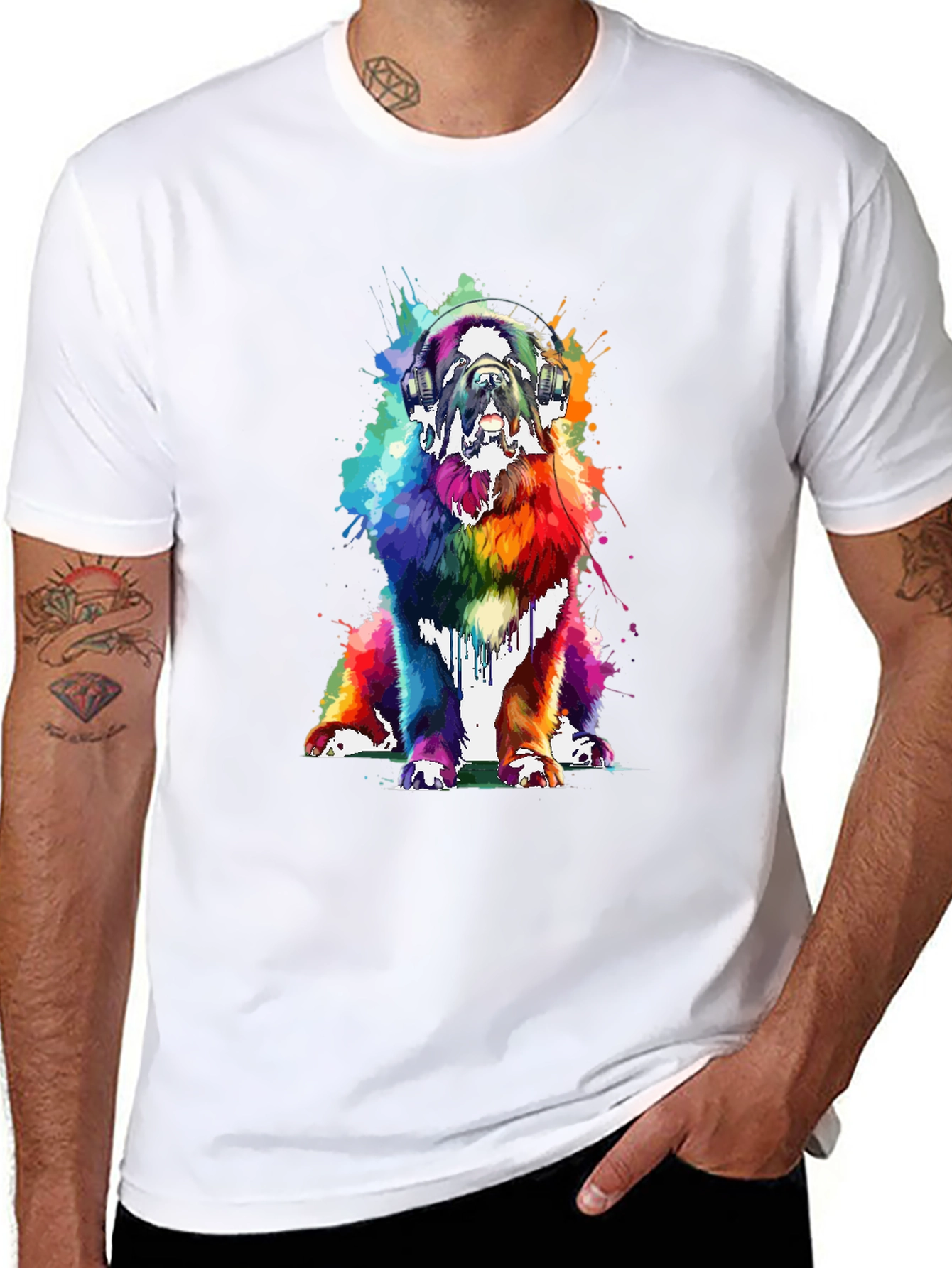 Rainbow Dog Headphones Graphic Tee
