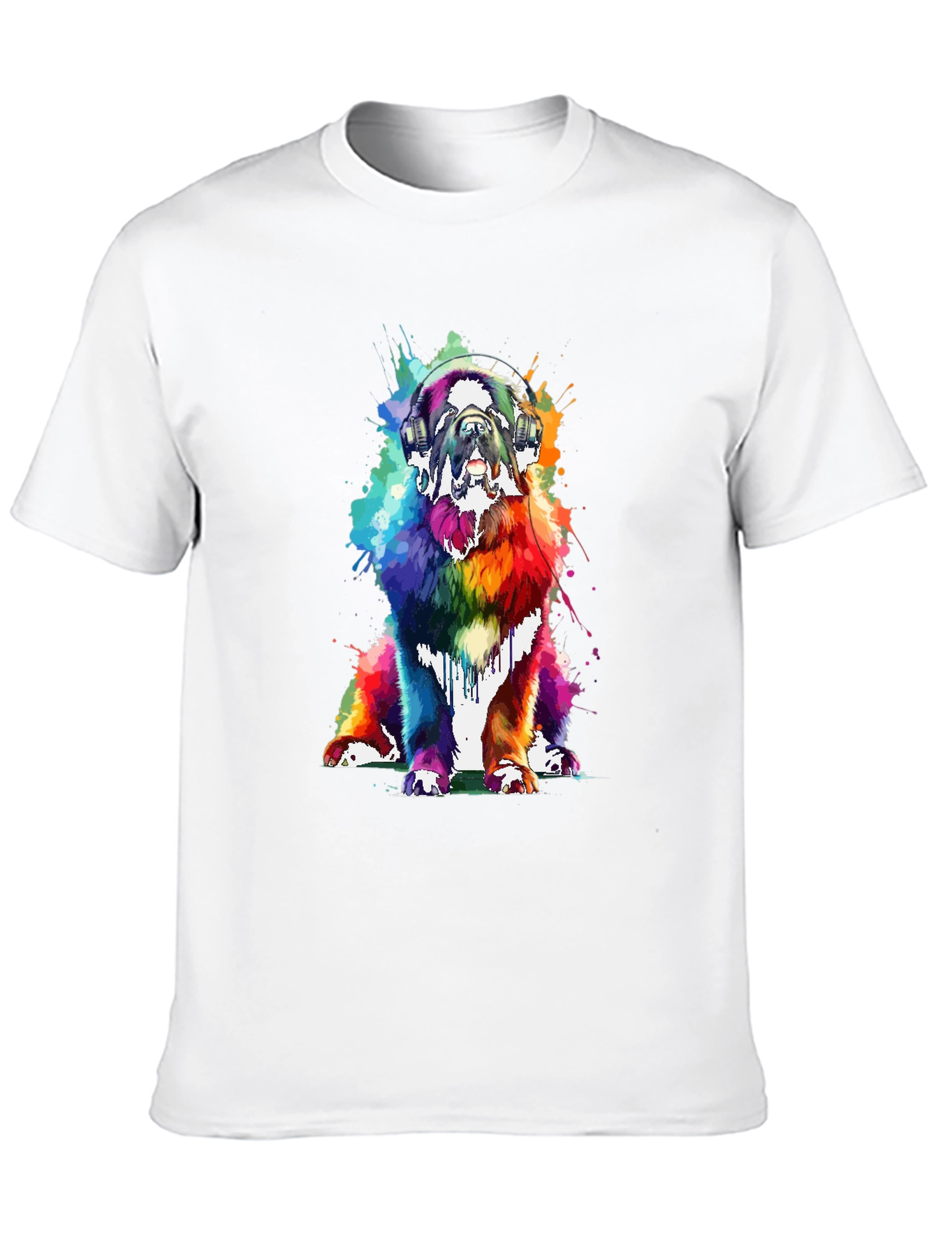 Rainbow Dog Headphones Graphic Tee