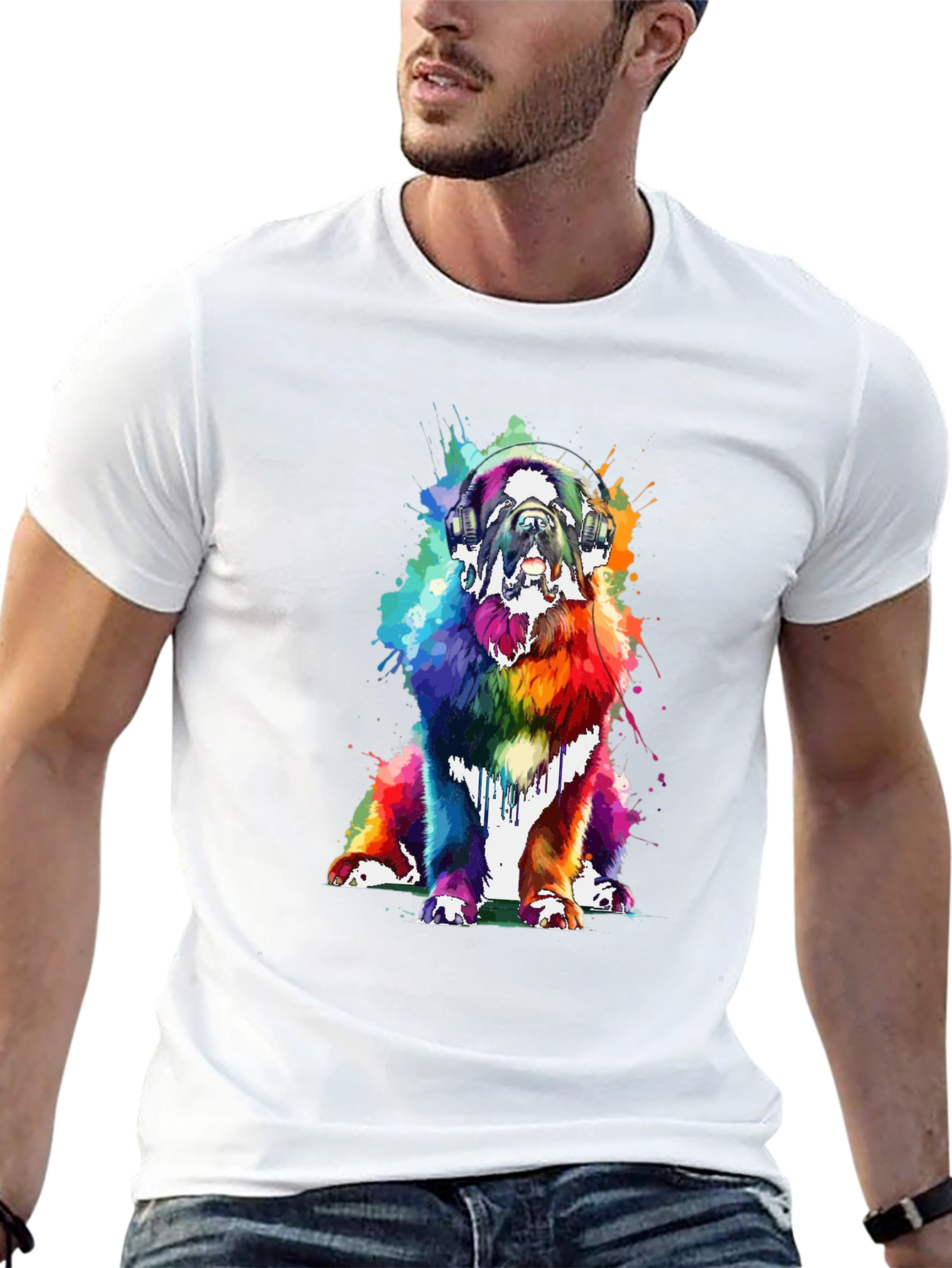 Rainbow Dog Headphones Graphic Tee