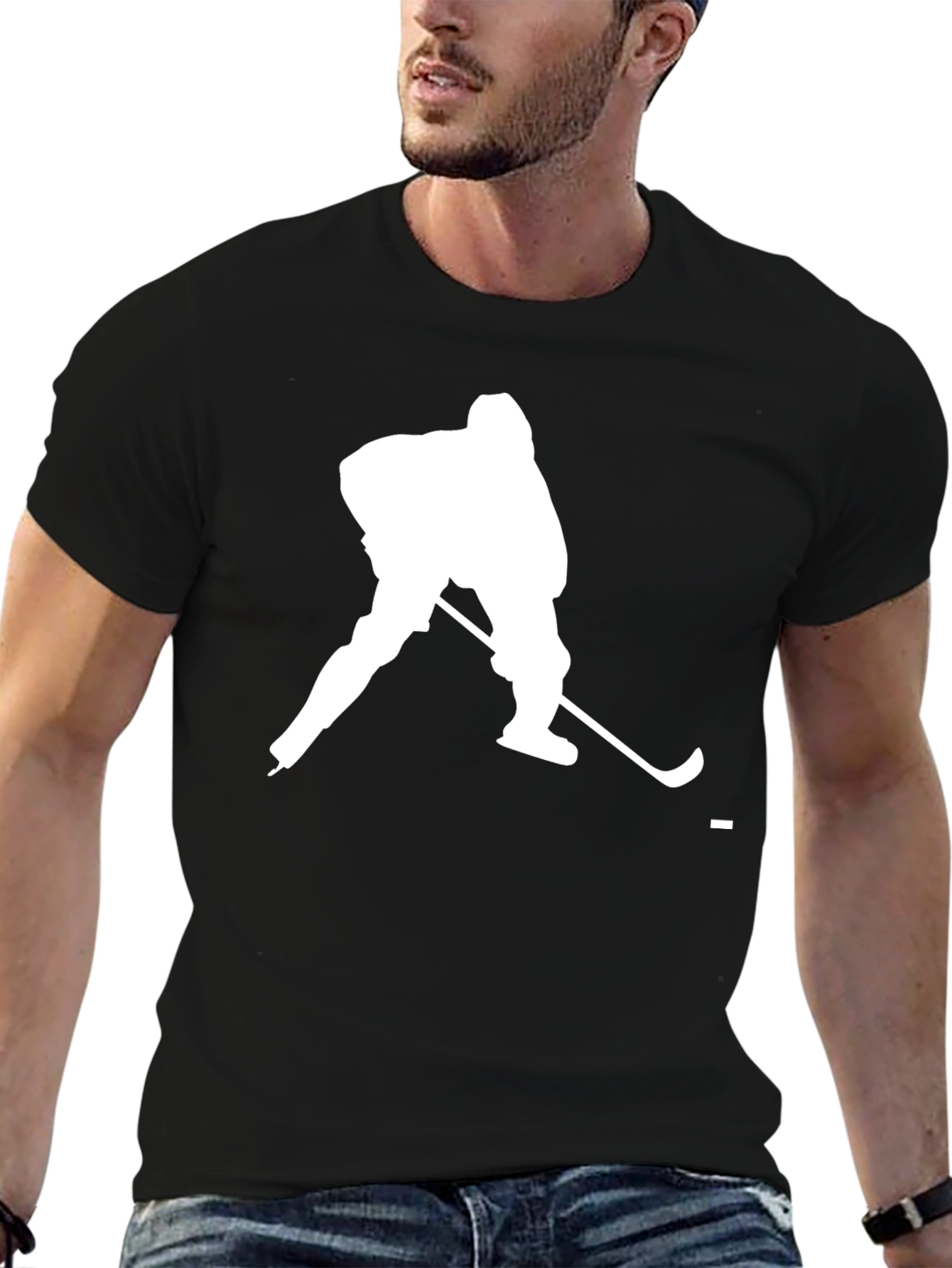 Hockey Player Graphic T-Shirt - Black