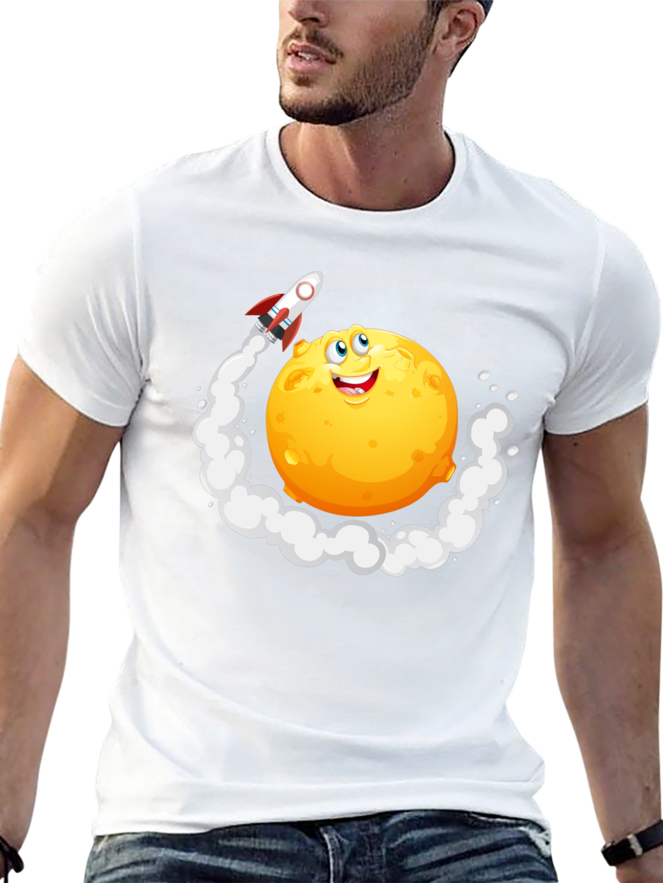 Cartoon Moon Rocket T-Shirt